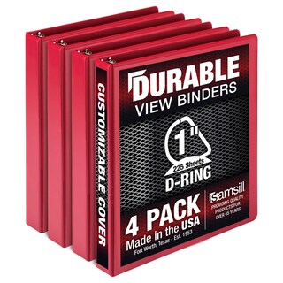 Foto 1 | Binder Samsill, Anillo En D Duradero De 1 Pulgada, Rojo, Paquete De 4, 225 Páginas - Venta Internacional.