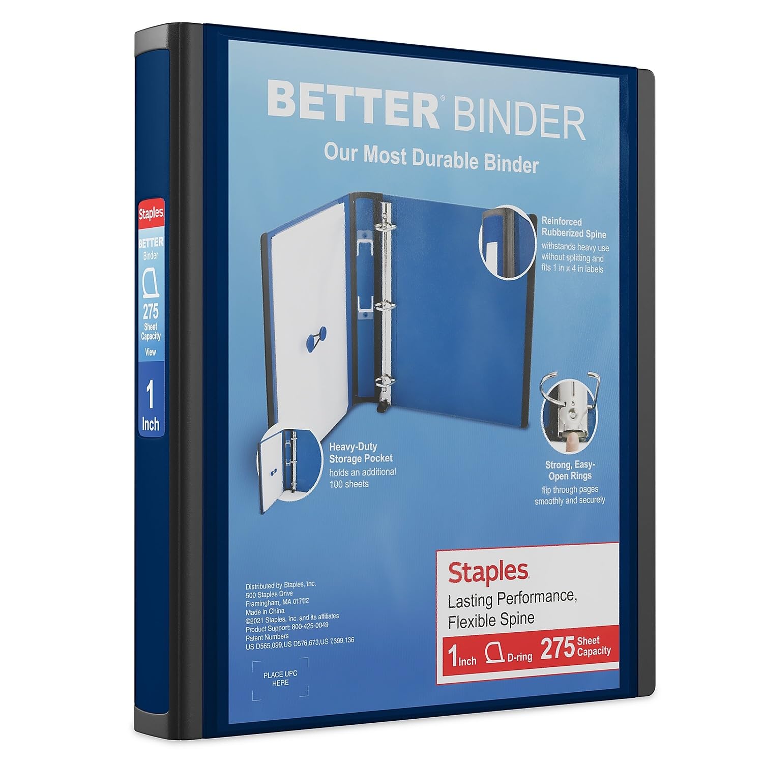 Foto 2 pulgar | Binder Staples Better, 2,54 Cm De Profundidad, 3 Anillas, 275 Hojas, Azul - Venta Internacional.