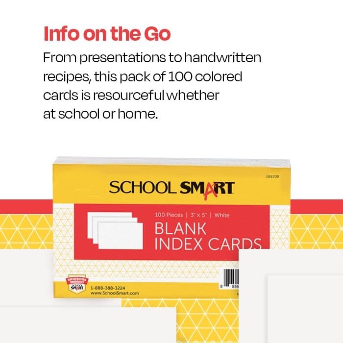 Foto 8 pulgar | Index Card School Smart Blank, Liso, 3 X 5 Pulgadas, Blanco, Paquete De 100 - Venta Internacional.