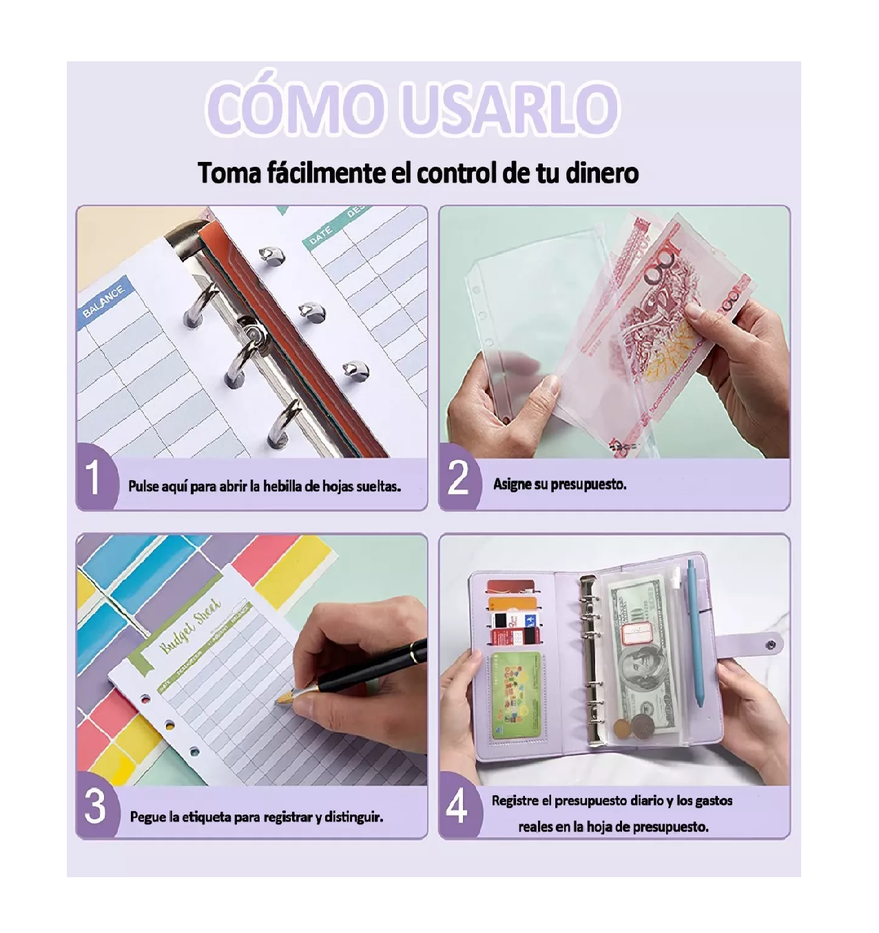 Foto 5 pulgar | Libreta de Piel Cuaderno de Carpetas BELUG color Morado con Blanco