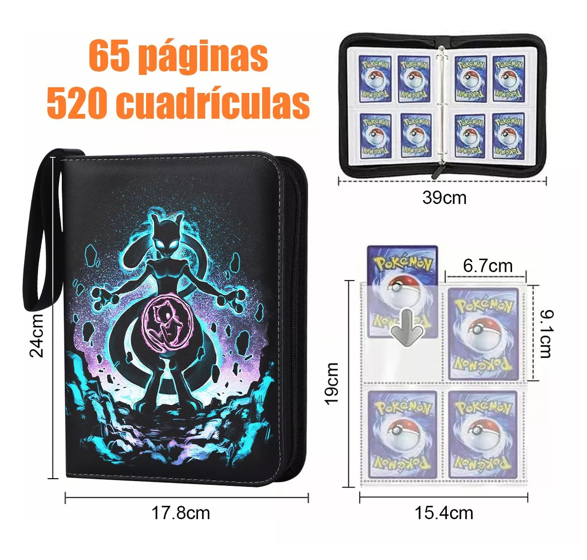 Foto 2 | Tarjetero Pokémon Yugioh 4 Bolsillos Tarjetas Álbum 520, Negro