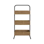 Organizador Multifuncional Color Negro Y Madera Con 3 Módulos De Madera Industrial Y Estructura Metálica De Acero