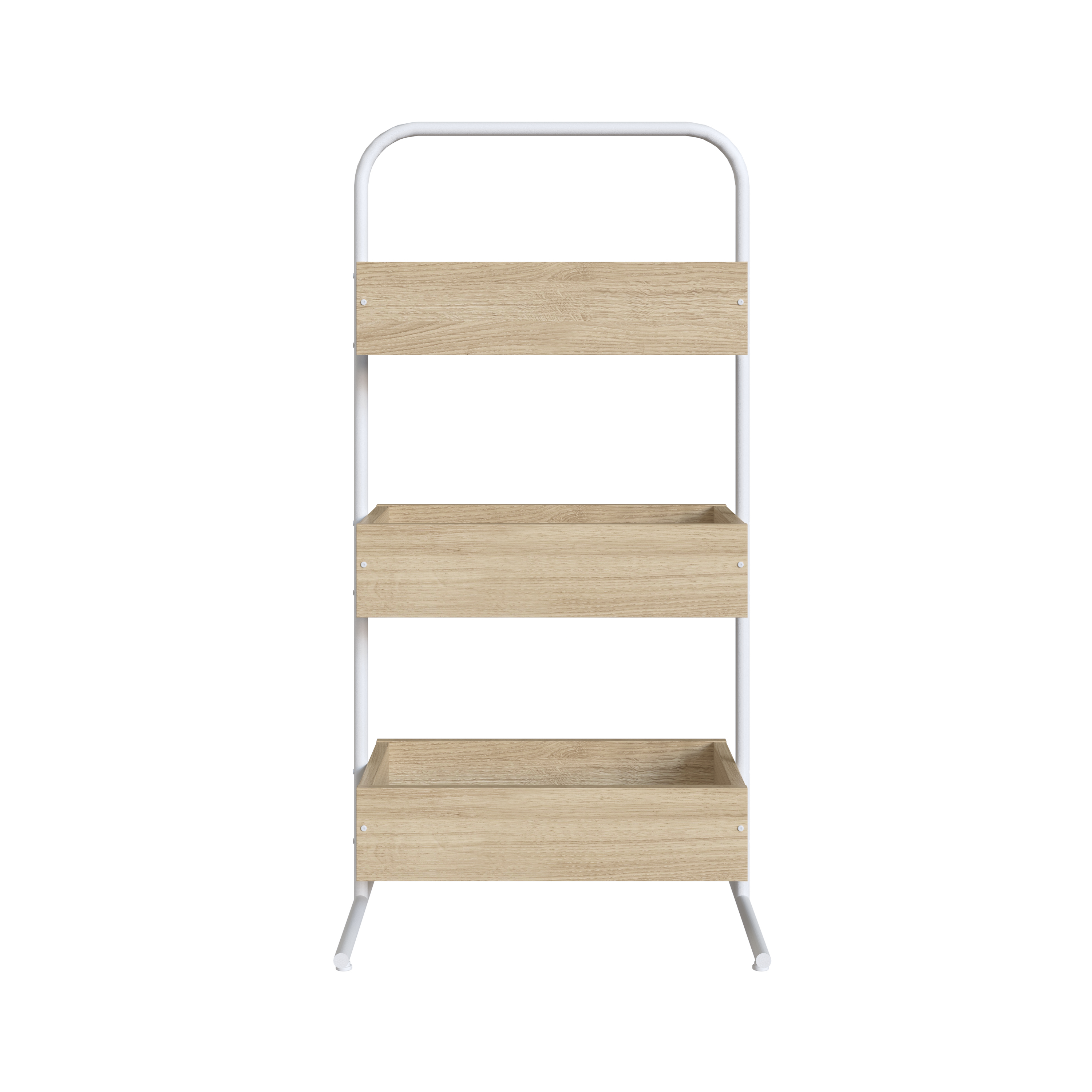 Organizador Multifuncional Color Blanco Y Madera Con 3 Módulos De Madera Industrial Y Estructura Metálica De Acero