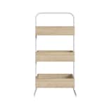 Organizador Multifuncional Color Blanco Y Madera Con 3 Módulos De Madera Industrial Y Estructura Metálica De Acero