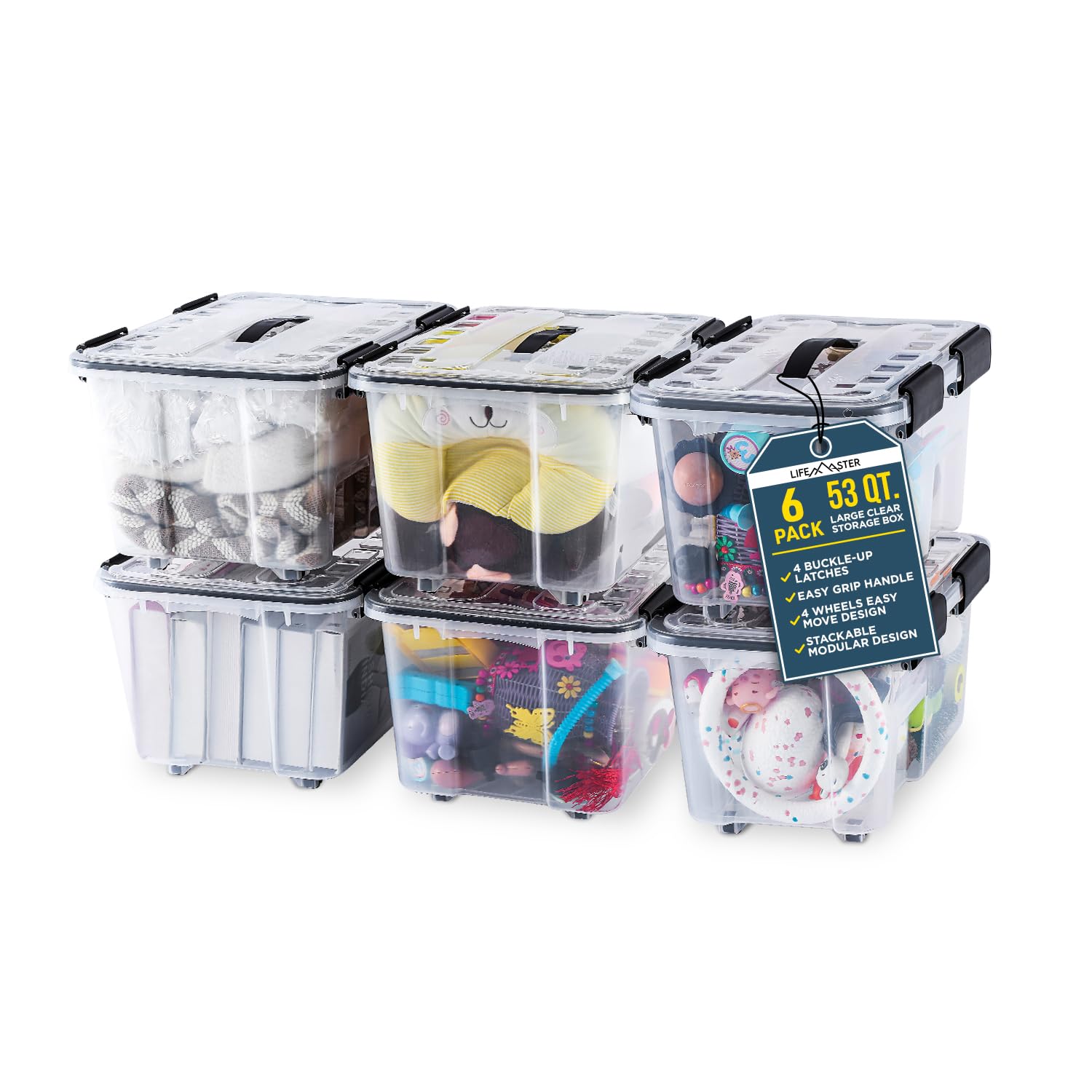 Foto 2 pulgar | Cajas De Almacenamiento Lifemaste 53 L Apilables 6 Piezas Transparentes - Venta Internacional