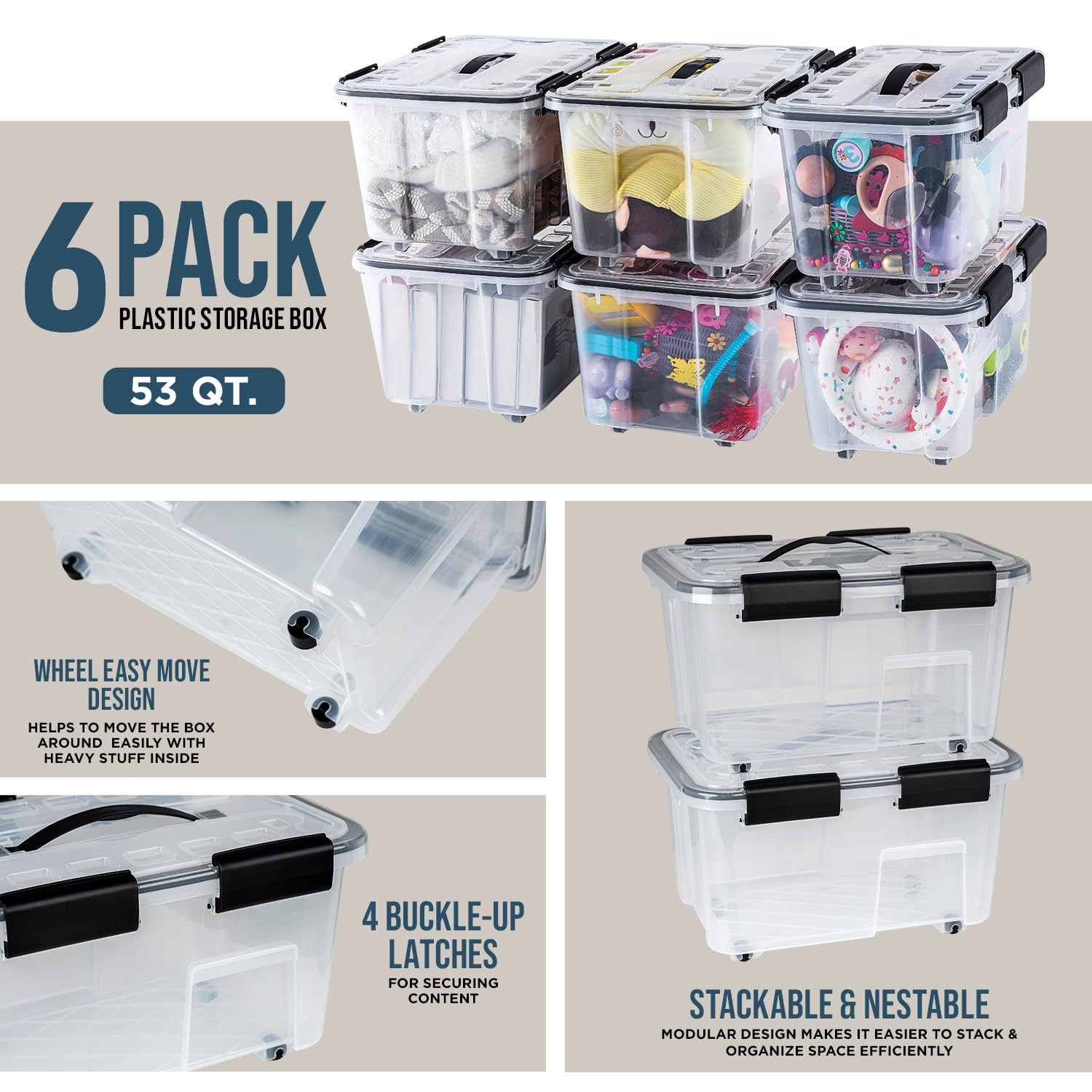 Foto 3 pulgar | Cajas De Almacenamiento Lifemaste 53 L Apilables 6 Piezas Transparentes - Venta Internacional