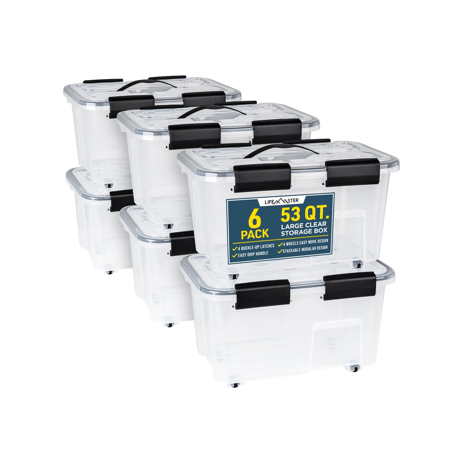 Foto 7 | Cajas De Almacenamiento Lifemaste 53 L Apilables 6 Piezas Transparentes - Venta Internacional