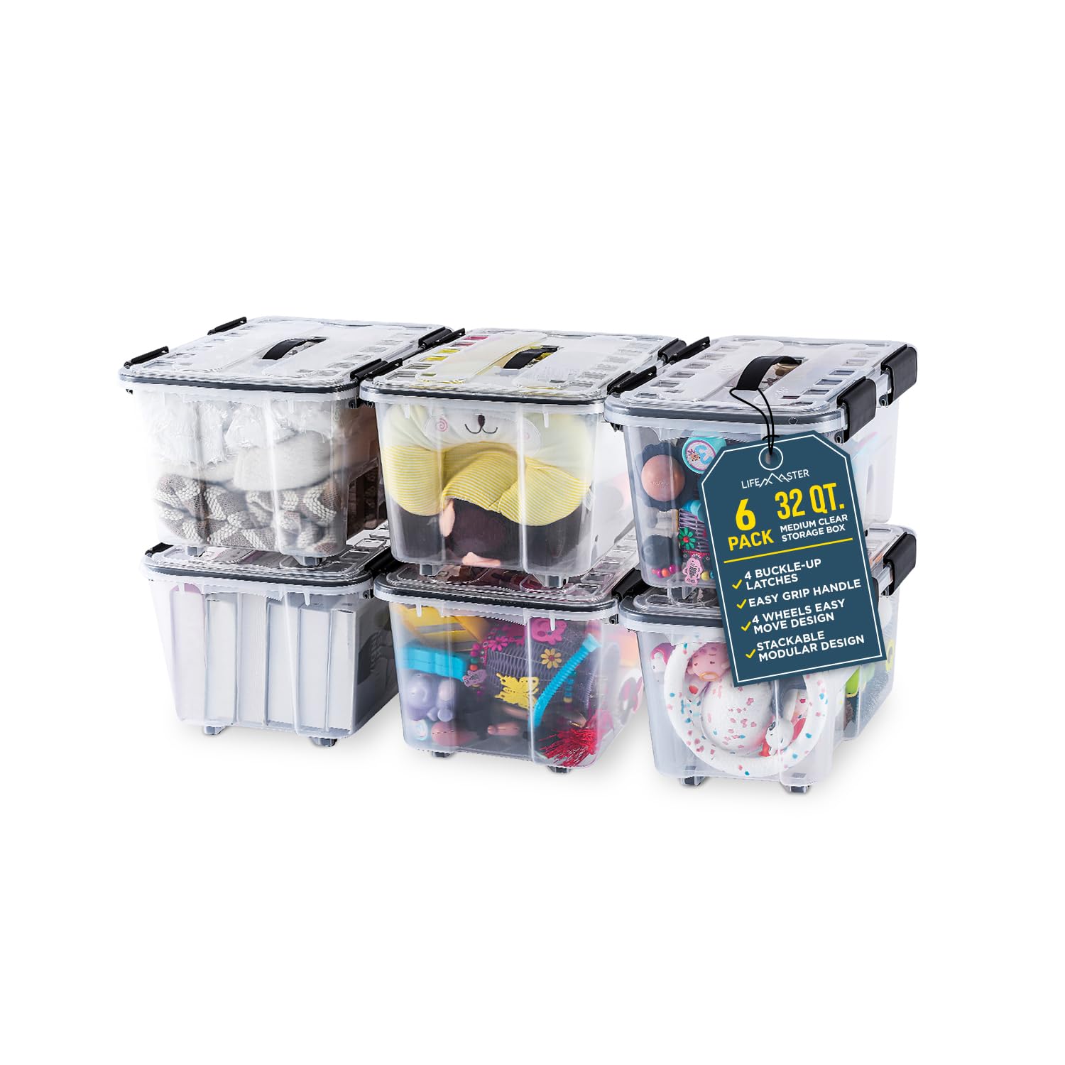 Foto 1 | Cajas De Almacenamiento Lifemaster 32l 6 Piezas Apilables Transparentes - Venta Internacional