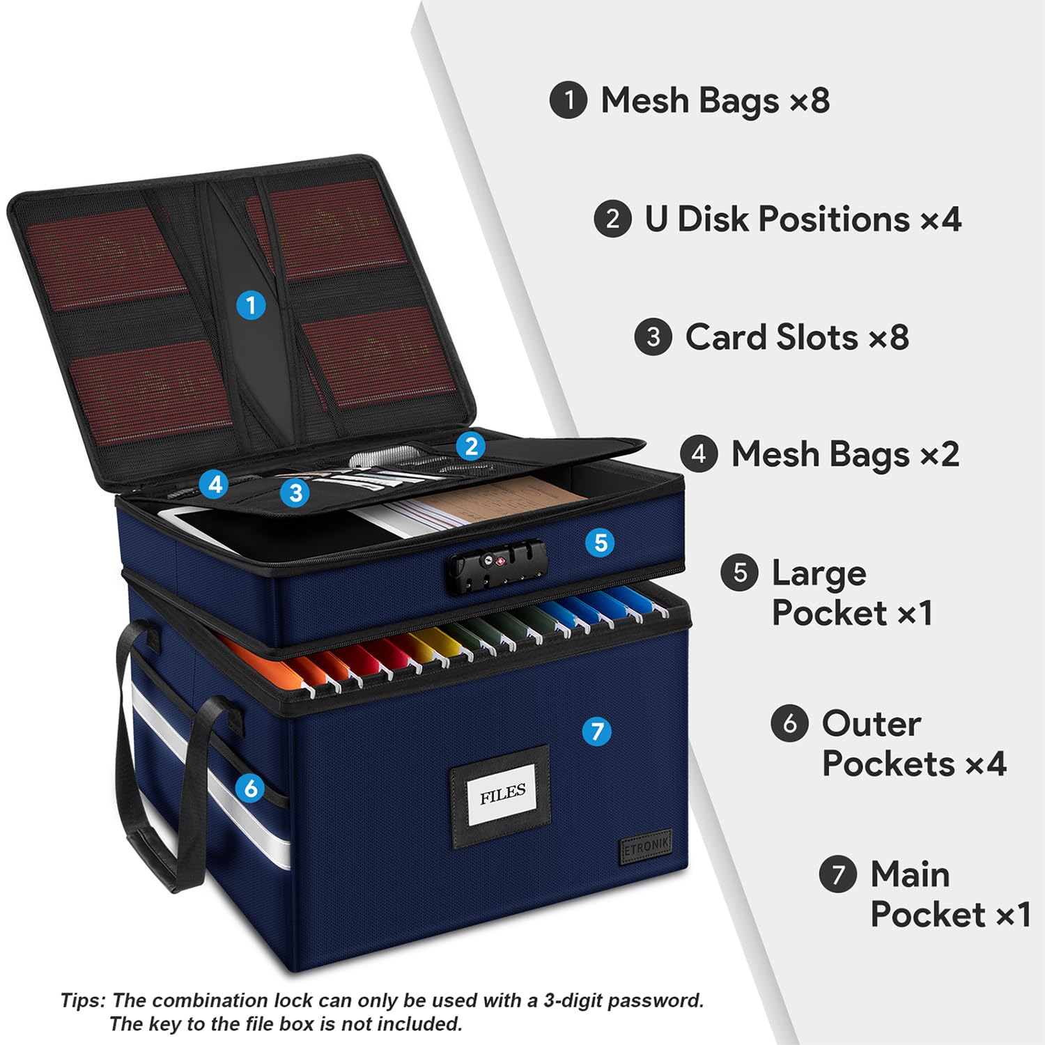 Foto 2 | Caja Ignífuga Etronik De 2 Capas Con Candado Azul 39x35x31 - Venta Internacional.