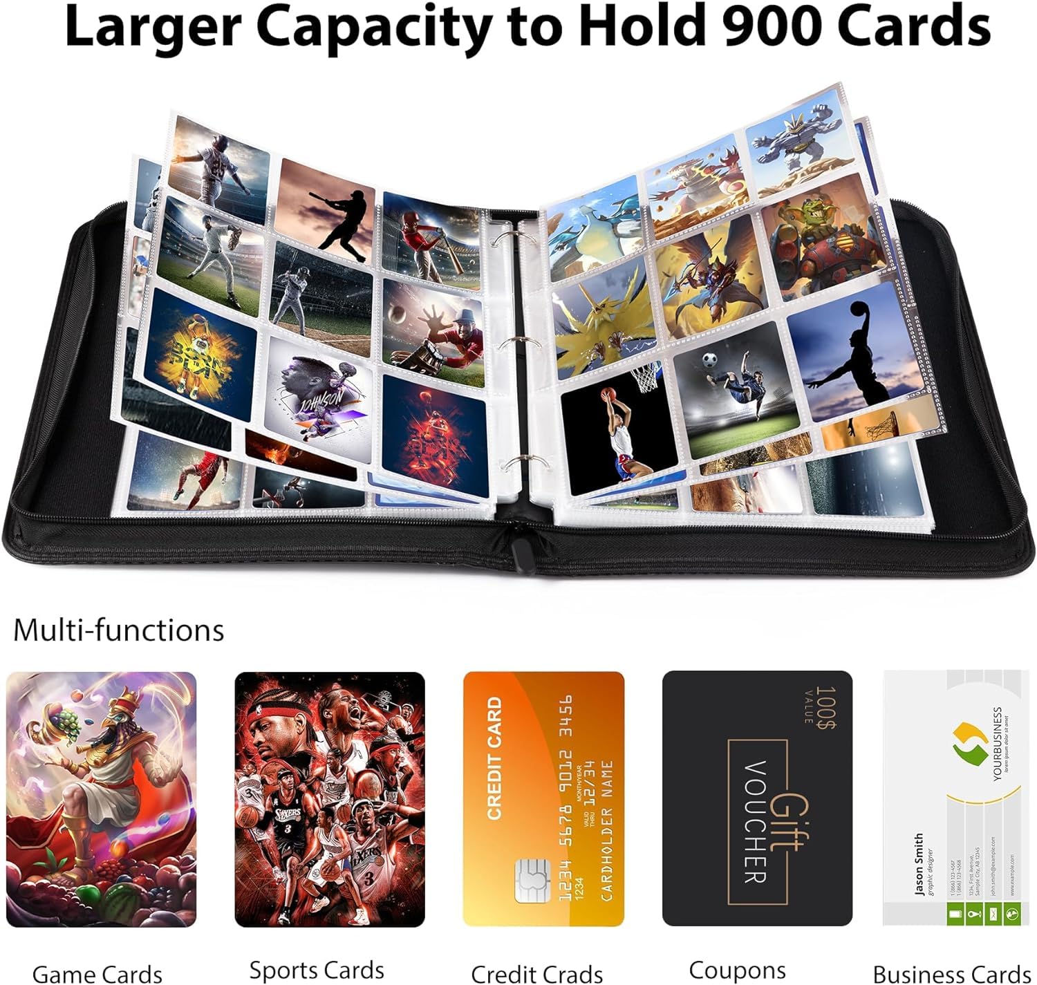 Foto 7 pulgar | Carpeta De 9 Compartimentos Para Hasta 900 Tarjetas Tcg Trading Mtg Black - Venta Internacional.