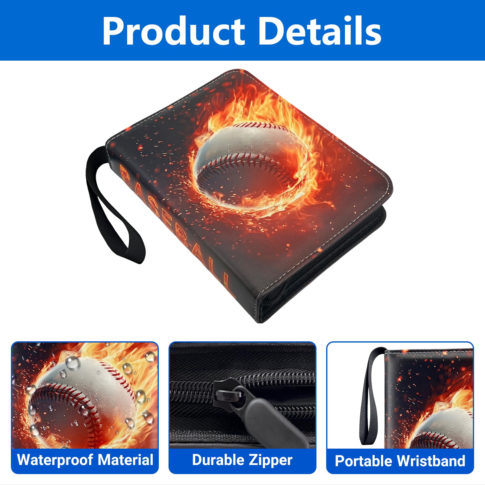 Foto 4 pulgar | Carpeta De Béisbol Con 4 Bolsillos, 400 Tarjetas, Impermeable - Venta Internacional.