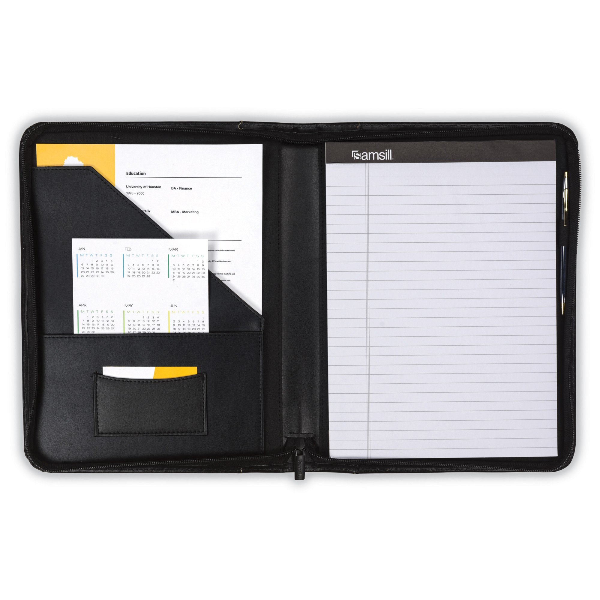 Foto 2 | Carpeta Portafolio Samsill, Piel Con Puntadas En Contraste, Color Negro - Venta Internacional.