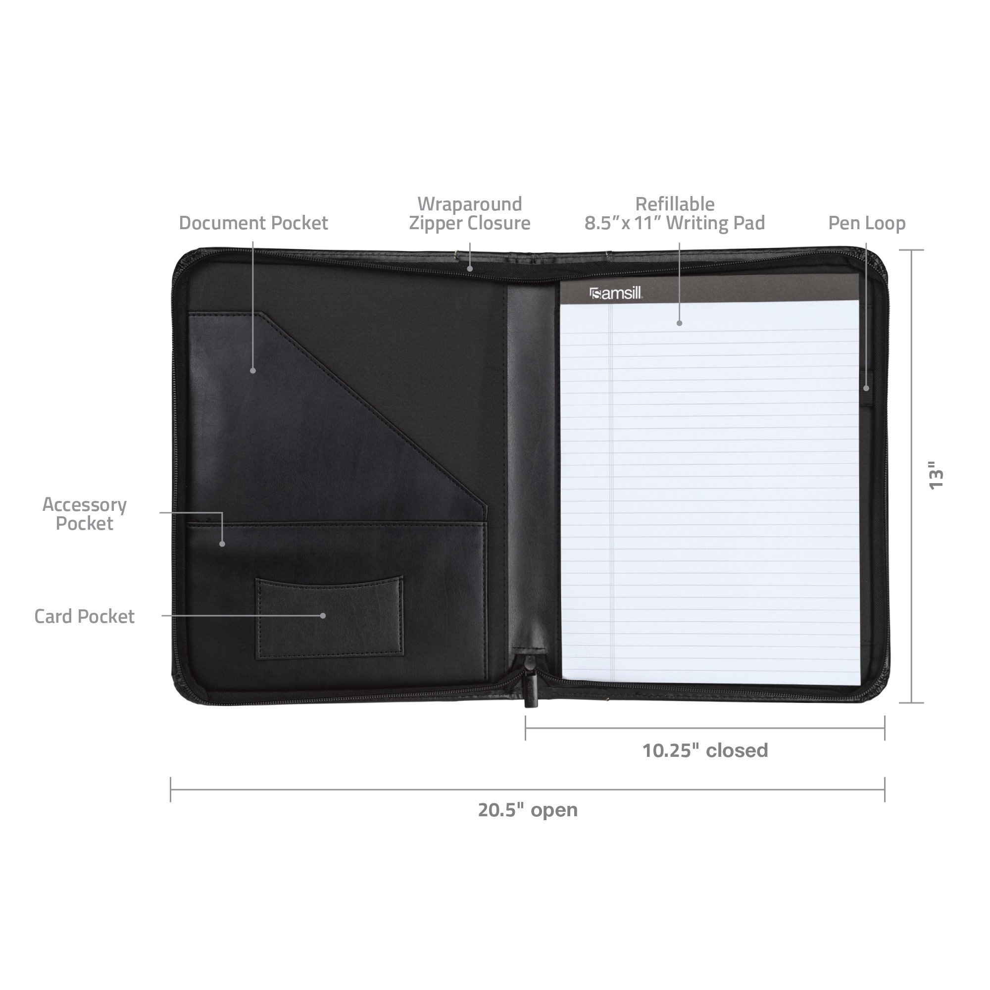 Foto 4 | Carpeta Portafolio Samsill, Piel Con Puntadas En Contraste, Color Negro - Venta Internacional.