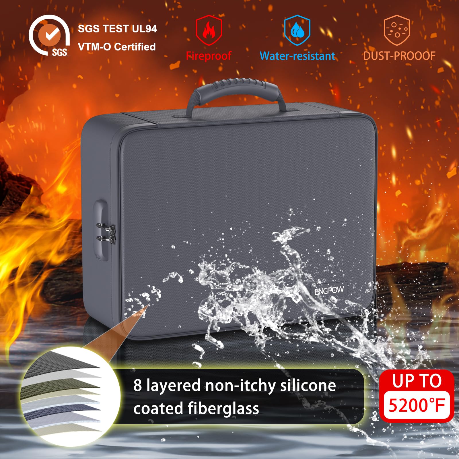 Foto 4 pulgar | Bolsa Organizadora De Archivos Ignífuga Engpow 5200 °f Con 13 Bolsillos - Venta Internacional.