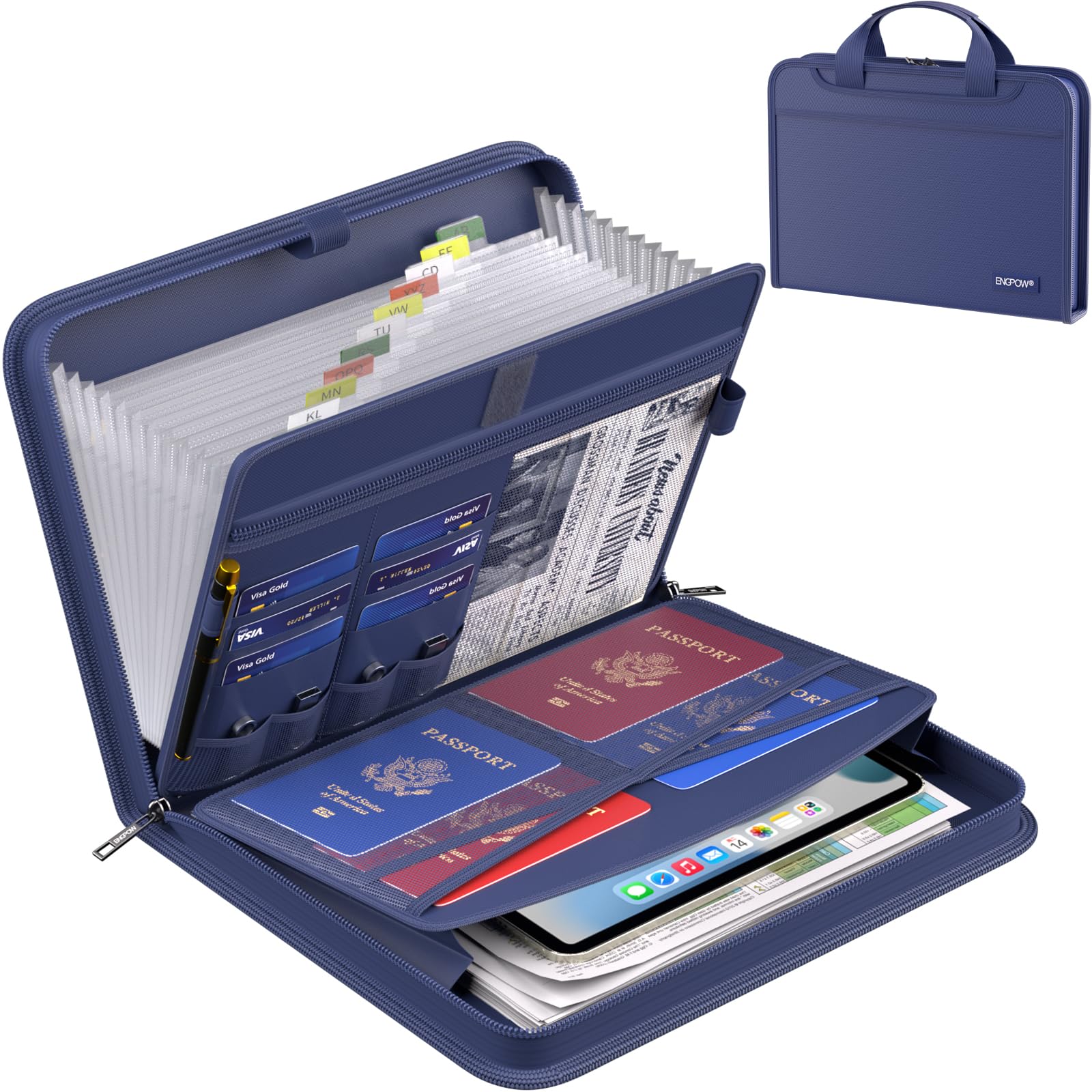 Organizador De Archivos Tipo Acordeón Engpow Ignífugo Con 13 Bolsillos, Color Azul - Venta Internacional.