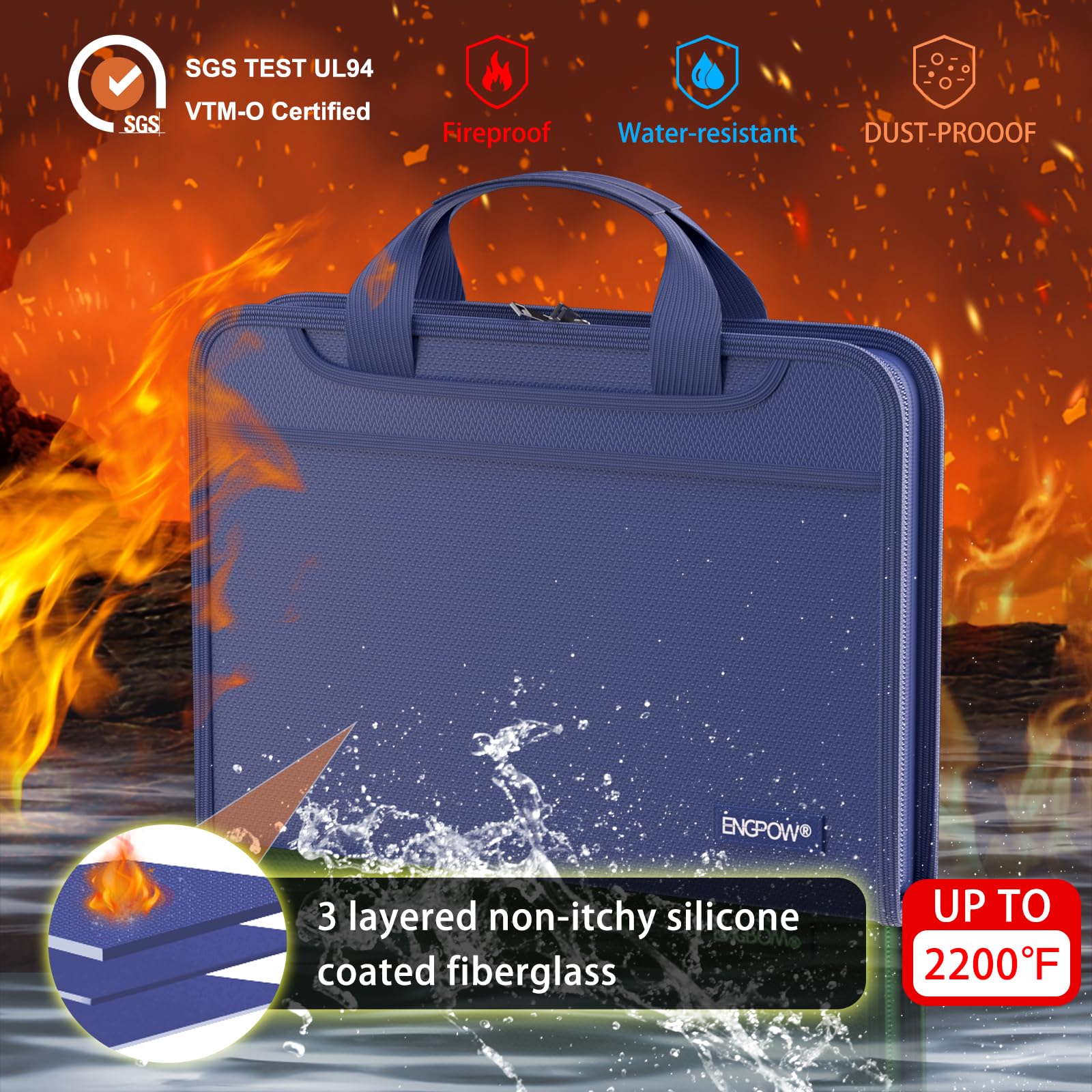 Foto 3 pulgar | Organizador De Archivos Tipo Acordeón Engpow Ignífugo Con 13 Bolsillos, Color Azul - Venta Internacional.