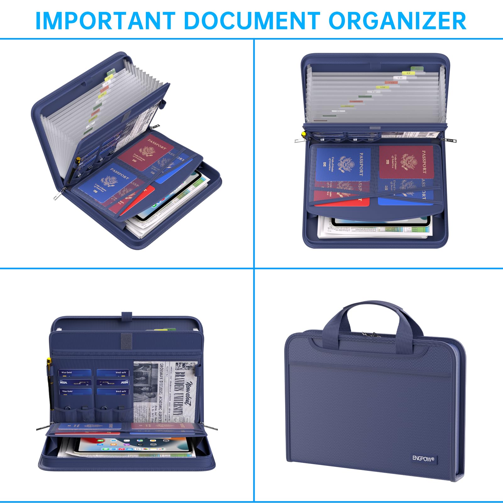 Foto 5 pulgar | Organizador De Archivos Tipo Acordeón Engpow Ignífugo Con 13 Bolsillos, Color Azul - Venta Internacional.