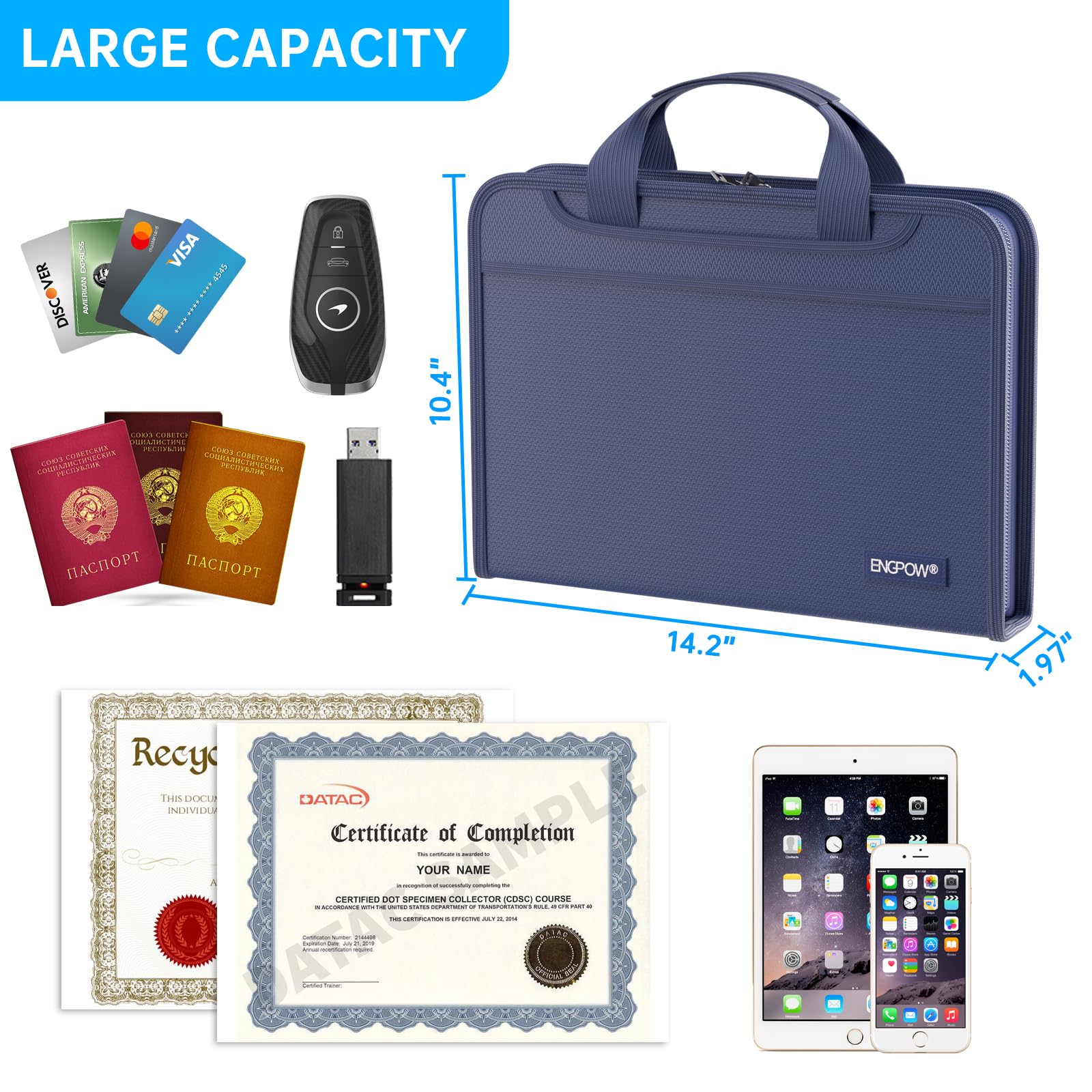 Foto 7 pulgar | Organizador De Archivos Tipo Acordeón Engpow Ignífugo Con 13 Bolsillos, Color Azul - Venta Internacional.