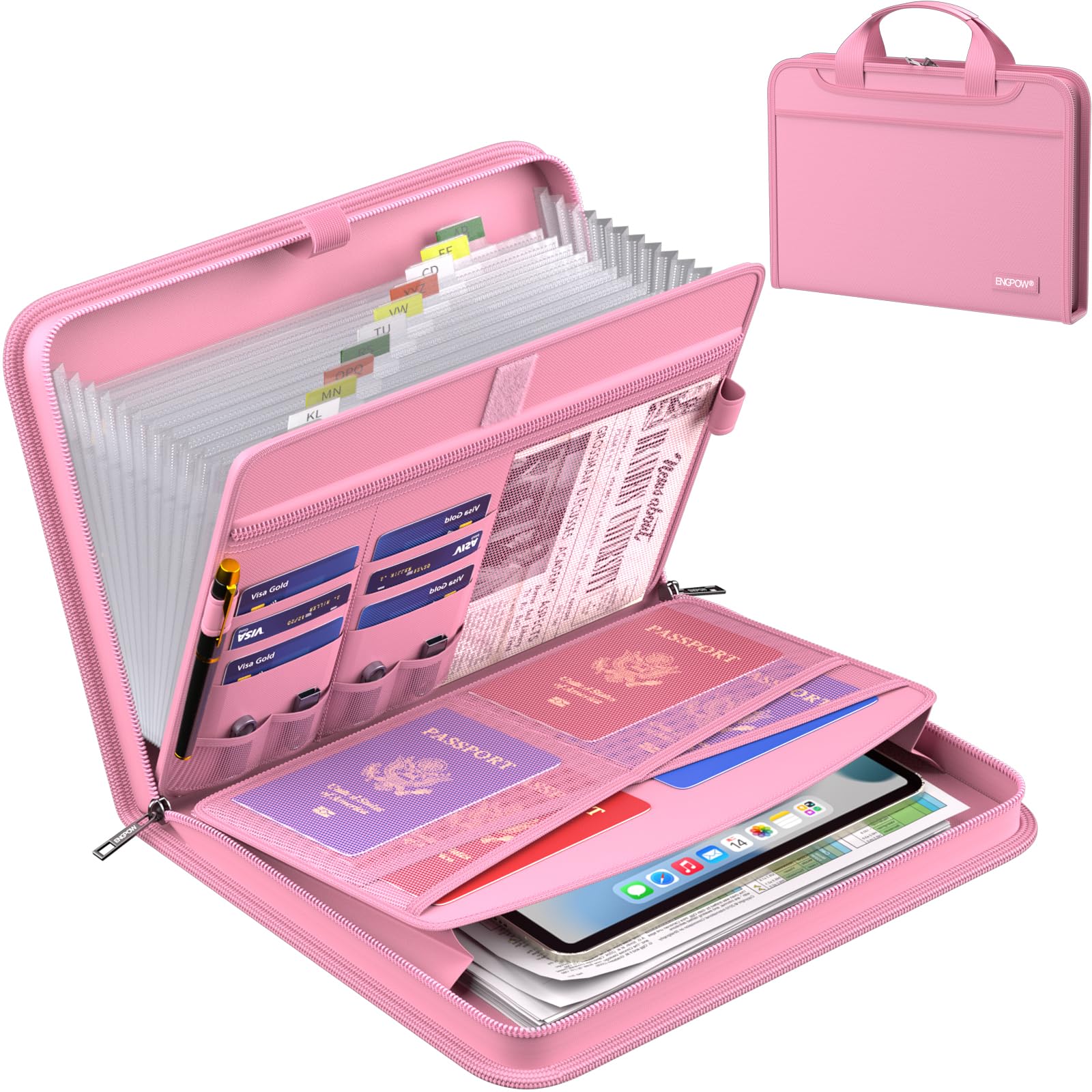 Organizador De Archivos Tipo Acordeón Engpow, Ignífugo, 13 Bolsillos, Color Rosa - Venta Internacional.