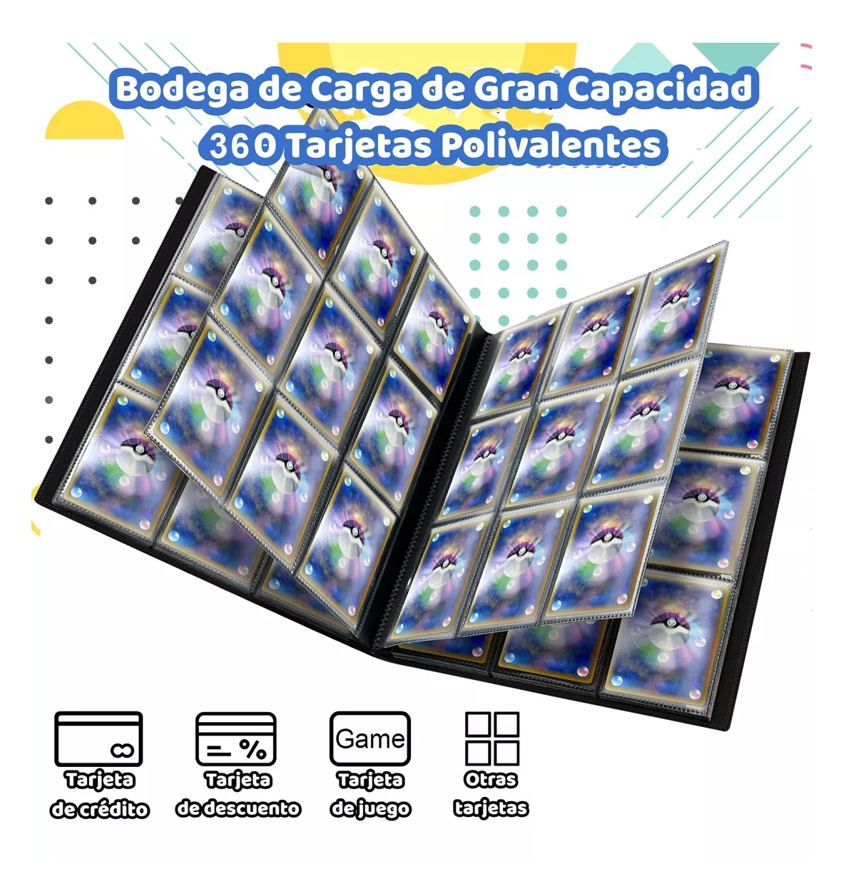 Foto 5 pulgar | Carpeta De Tarjetas Yu-gi-oh, Pokémon, Mtg, Tcg, 50 Páginas Negro