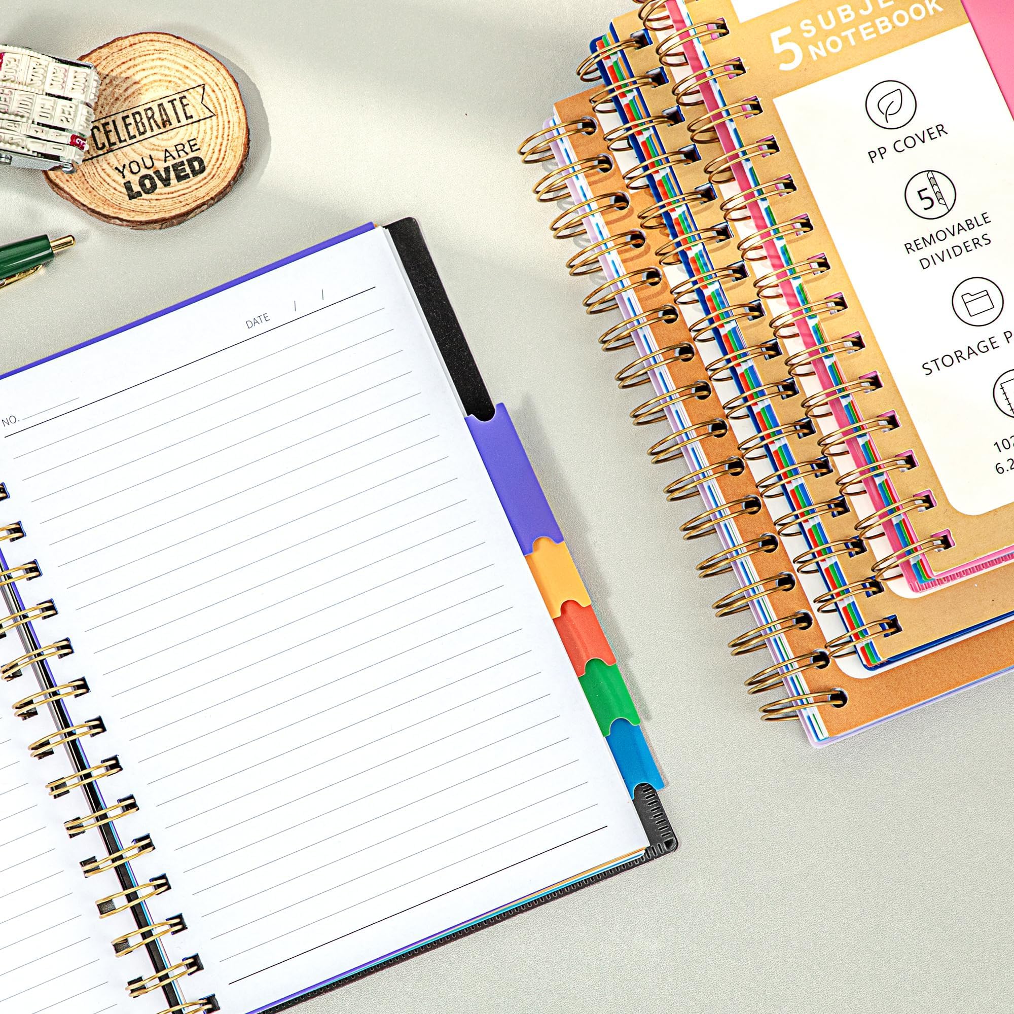 Foto 4 pulgar | Cuaderno Cagie De 5 Asignaturas Con Reglas Universitarias Con Pestañas Extraíbles, Tamaño A5 - Venta Internacional.