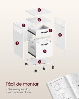 Foto 8 | Archivador Móvil Vasagle Con 2 Cajones, 44 X 42 X 69 Cm