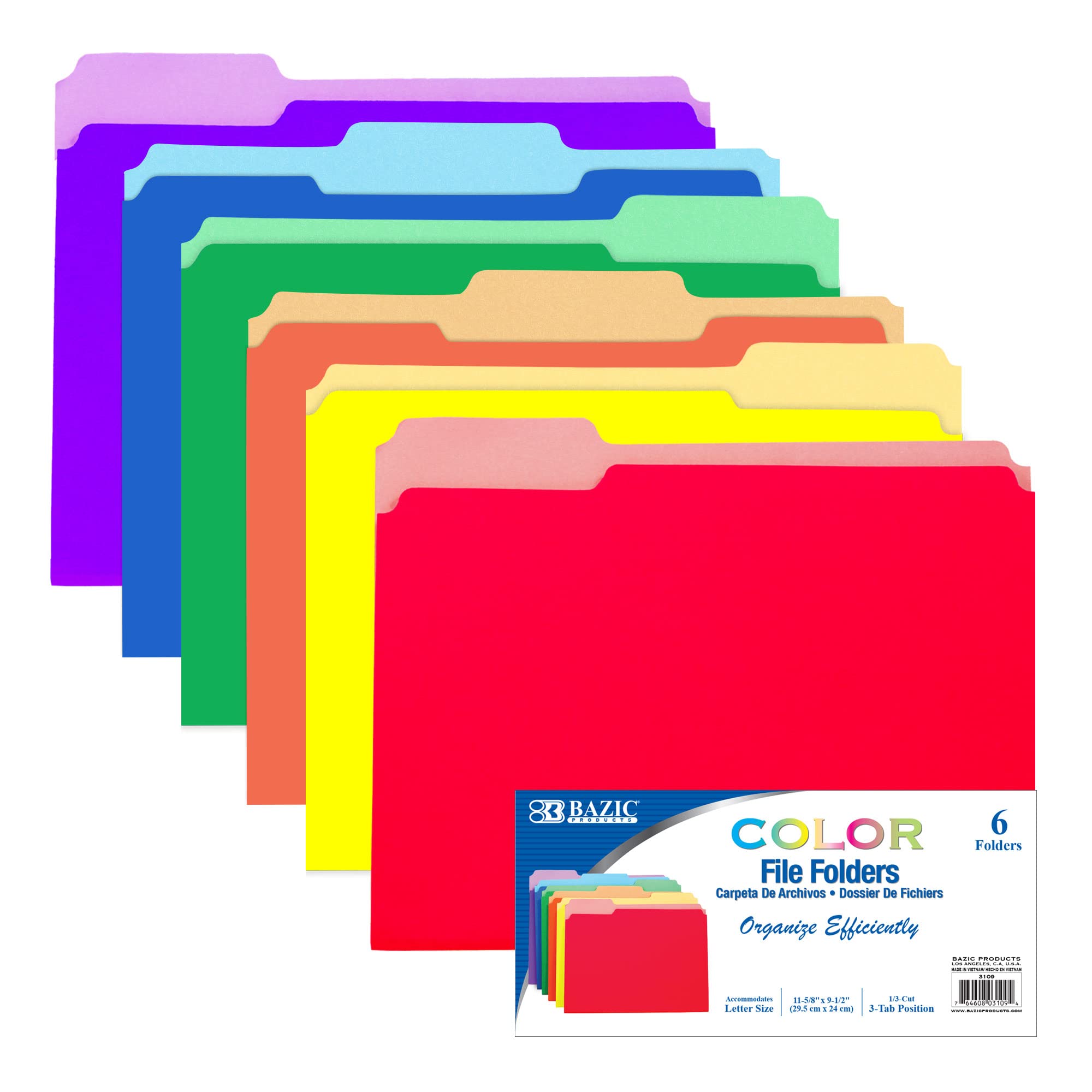 Carpeta De Archivos Bazic Cortada 1/3, Tamaño Carta, 6 Unidades - Venta Internacional.
