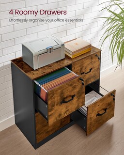 Foto 3 | Archivador Vasagle De 4 Cajones Con Cerradura Para A4 Y Letter Rustic - Venta Internacional.