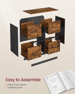 Foto 5 | Archivador Vasagle De 4 Cajones Con Cerradura Para A4 Y Letter Rustic - Venta Internacional.