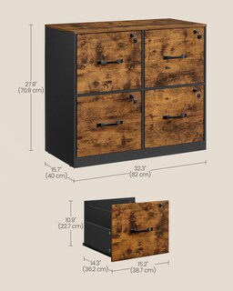Foto 6 | Archivador Vasagle De 4 Cajones Con Cerradura Para A4 Y Letter Rustic - Venta Internacional.