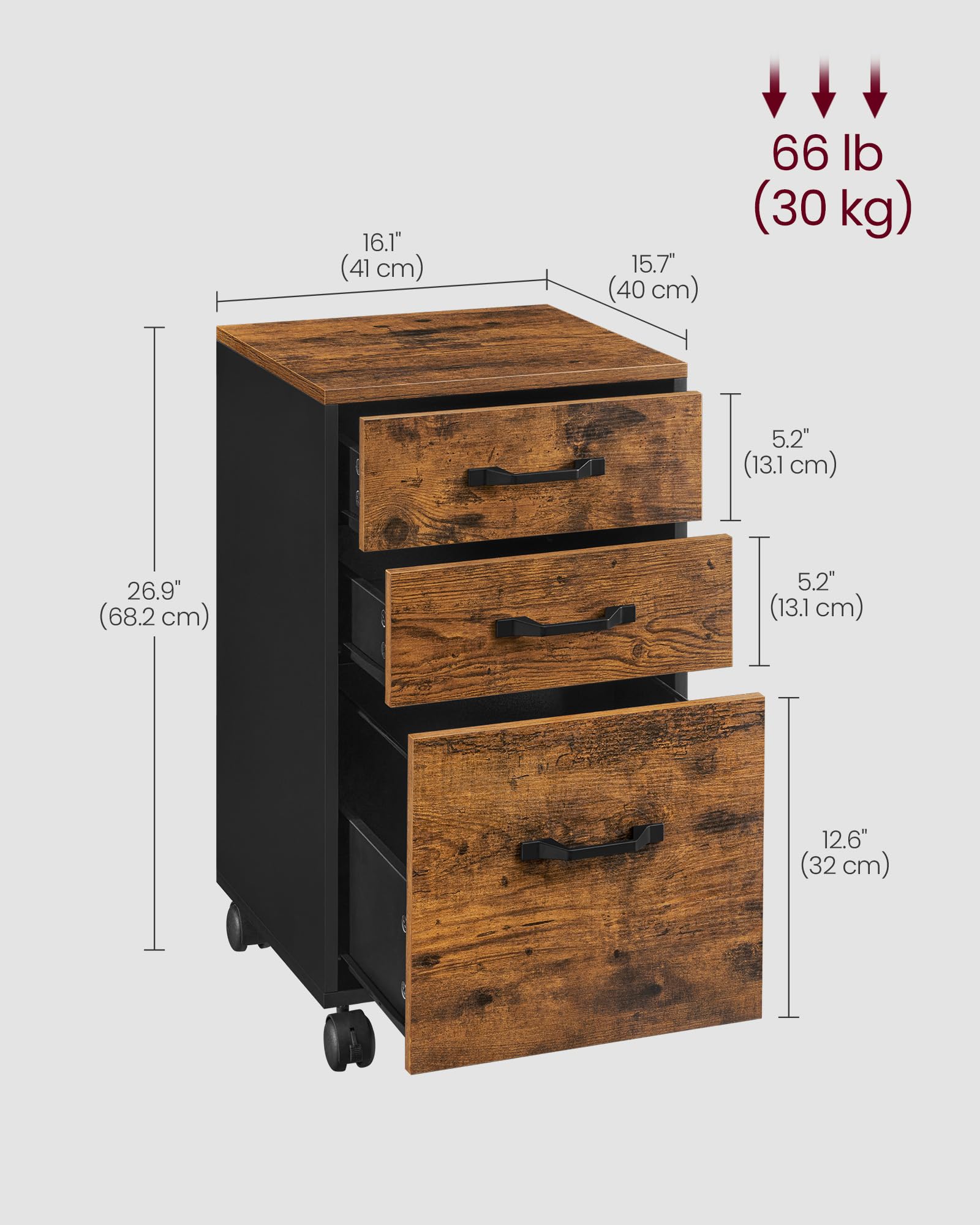 Foto 5 | Archivador Vasagle Con 3 Cajones Para Hogar Y Oficina, A4, Rústico - Venta Internacional.