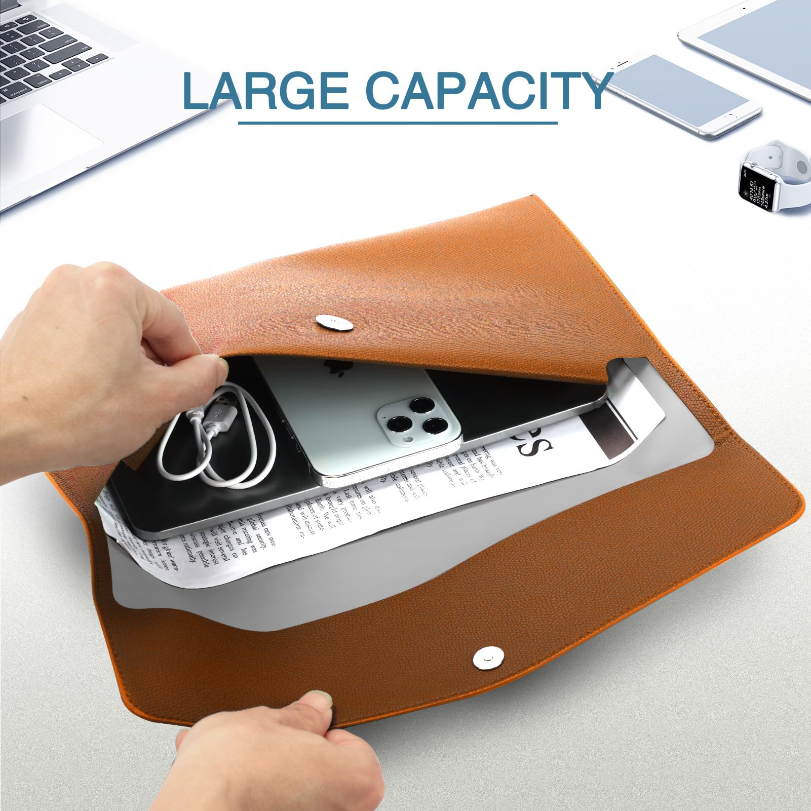 Foto 3 pulgar | Carpeta De Archivos Fyy De Piel Sintética A4 Con Soporte Para Documentos, Color Naranja - Venta Internacional.