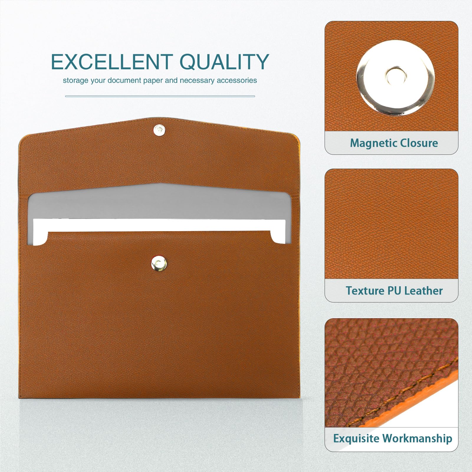 Foto 5 pulgar | Carpeta De Archivos Fyy De Piel Sintética A4 Con Soporte Para Documentos, Color Naranja - Venta Internacional.