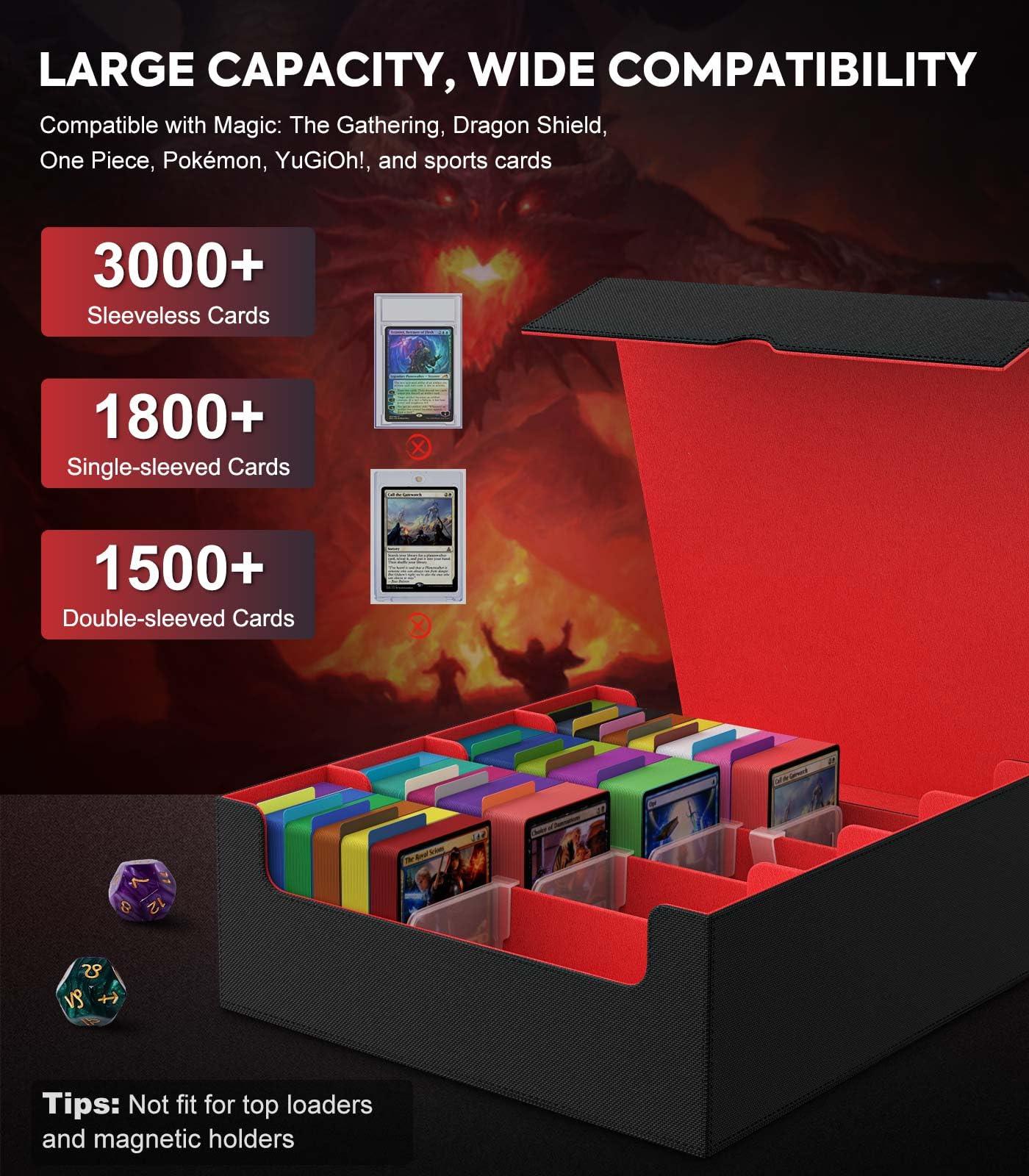 Foto 3 | Caja De Almacenamiento De Tarjetas Coleccionables Moko 3000+ Mtg Con Separadores, Negro Y Rojo - Venta Internacional.