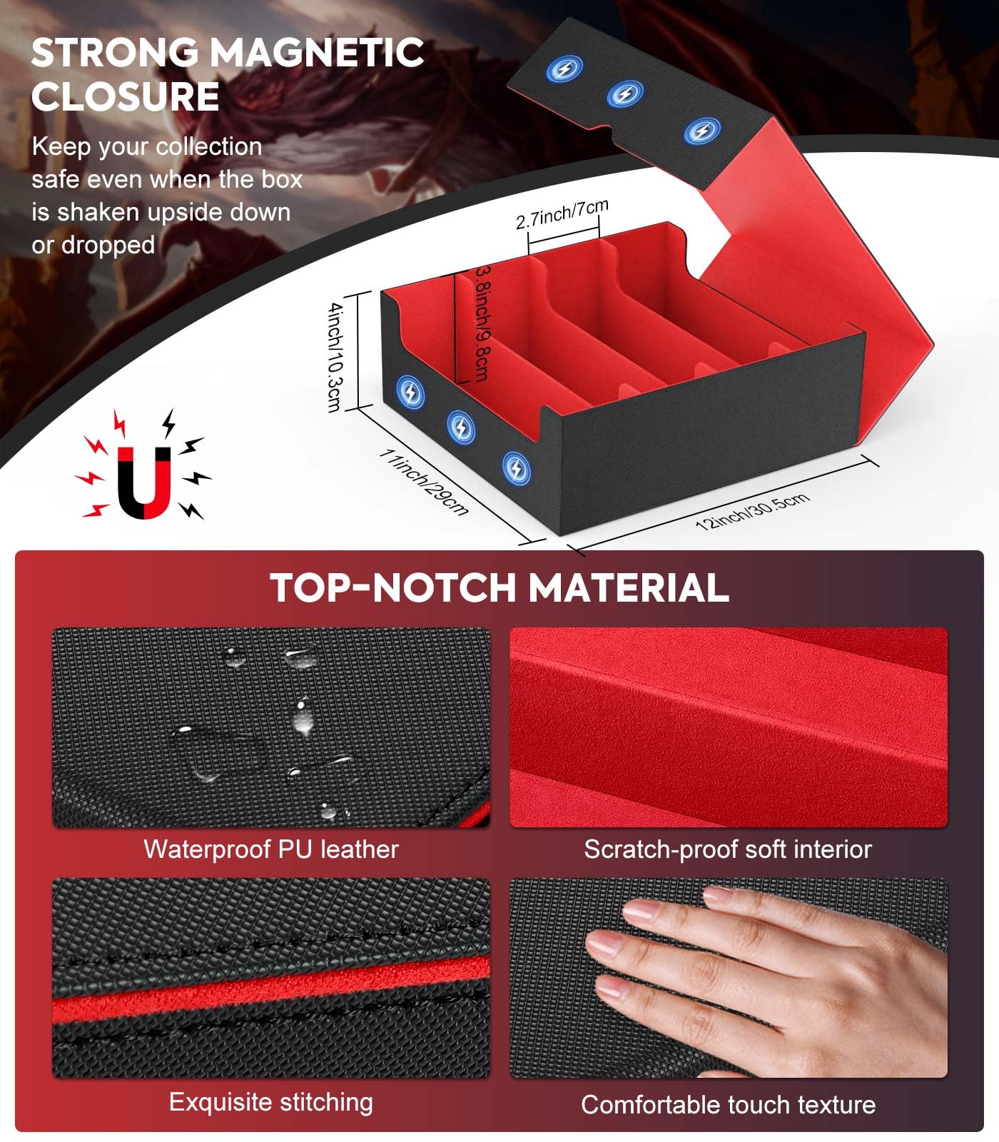 Foto 6 | Caja De Almacenamiento De Tarjetas Coleccionables Moko 3000+ Mtg Con Separadores, Negro Y Rojo - Venta Internacional.