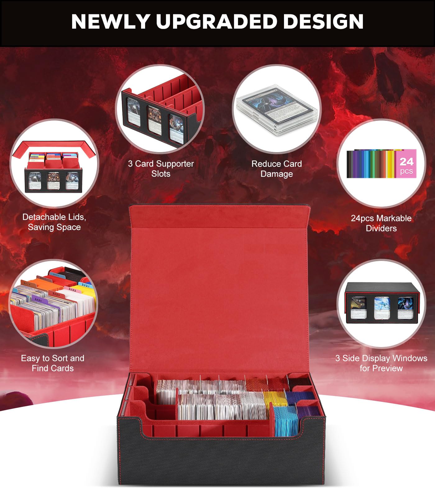 Foto 3 pulgar | Caja De Almacenamiento De Tarjetas Moko 2300+ Mtg Con 24 Pestañas Divisorias, Color Negro Y Rojo - Venta Internacional.