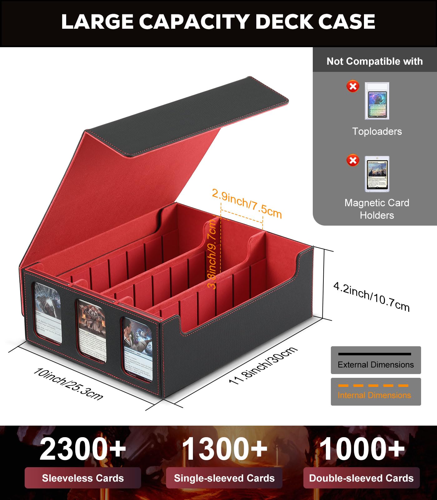 Foto 3 | Caja De Almacenamiento De Tarjetas Moko 2300+ Mtg Con 24 Pestañas Divisorias, Color Negro Y Rojo - Venta Internacional.