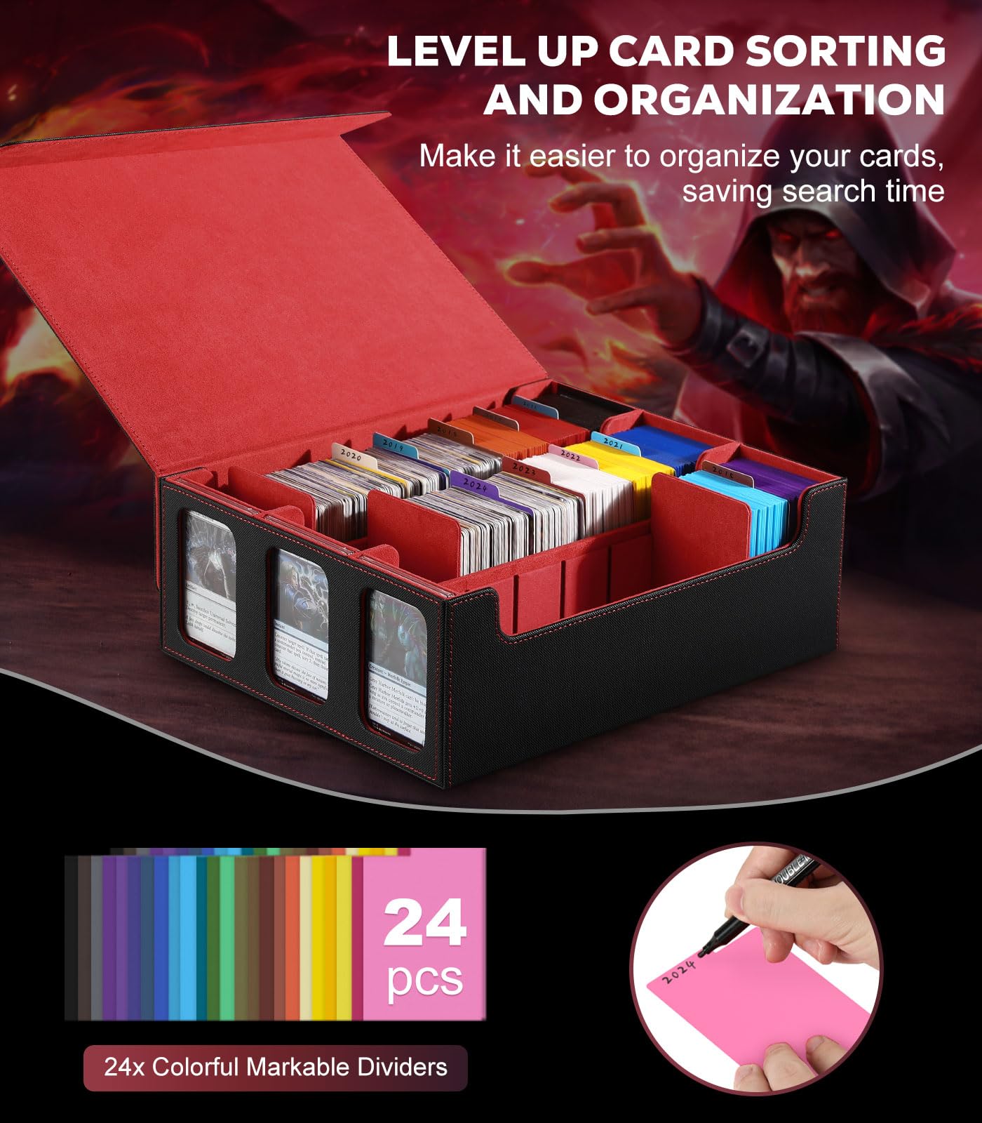 Foto 6 pulgar | Caja De Almacenamiento De Tarjetas Moko 2300+ Mtg Con 24 Pestañas Divisorias, Color Negro Y Rojo - Venta Internacional.