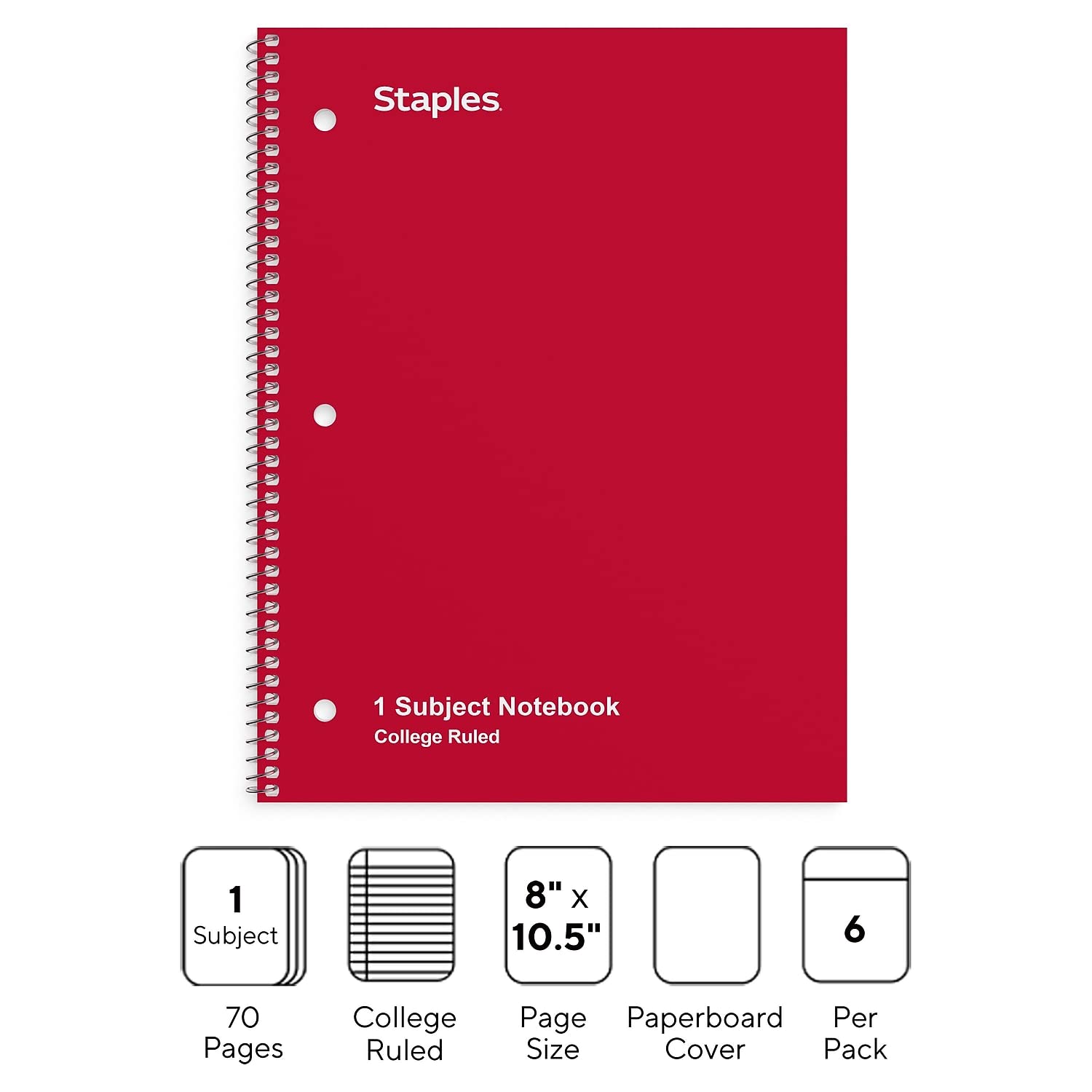 Foto 3 pulgar | Libretas Staples, De 1 Asignatura, Con Reglas Universitarias, 70 Hojas, Paquete De 6 - Venta Internacional.