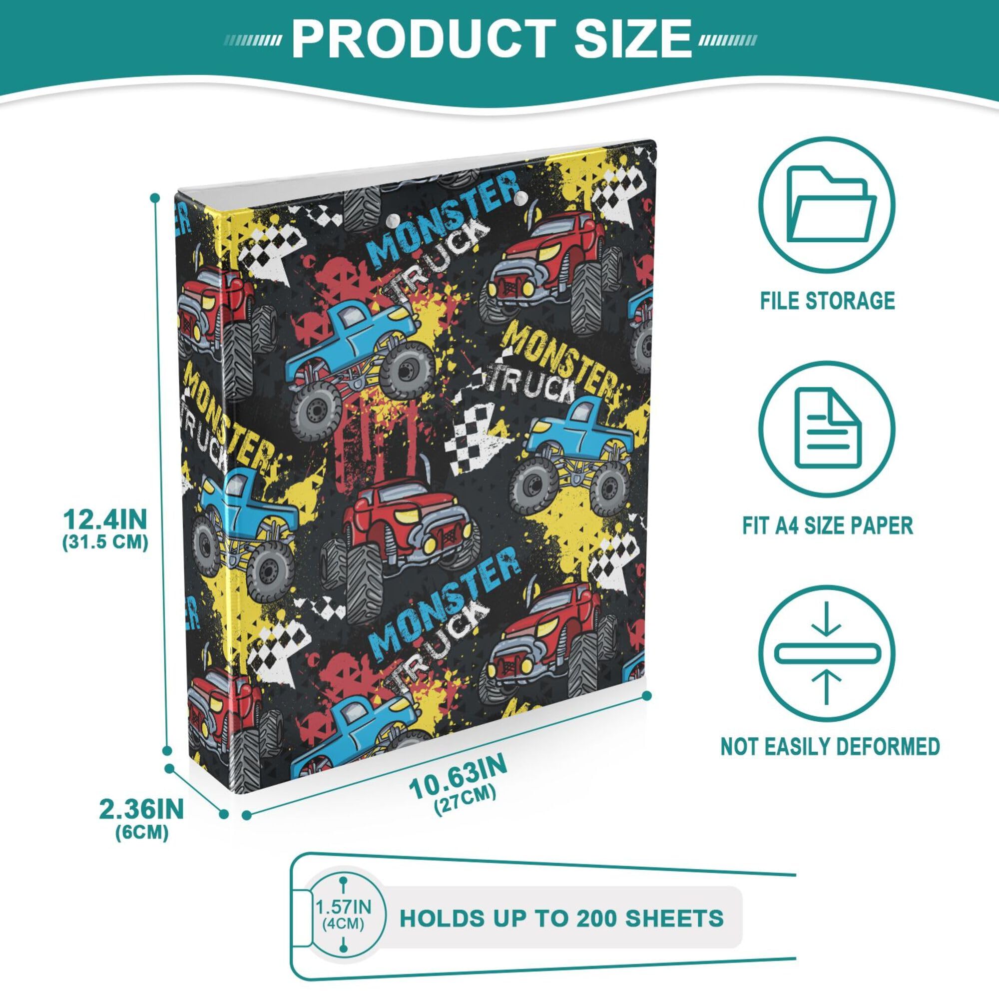 Foto 4 | Carpeta Con Anillas Wamika Monster Truck  Color Negro  4 Cm  200 Hojas - Venta Internacional.