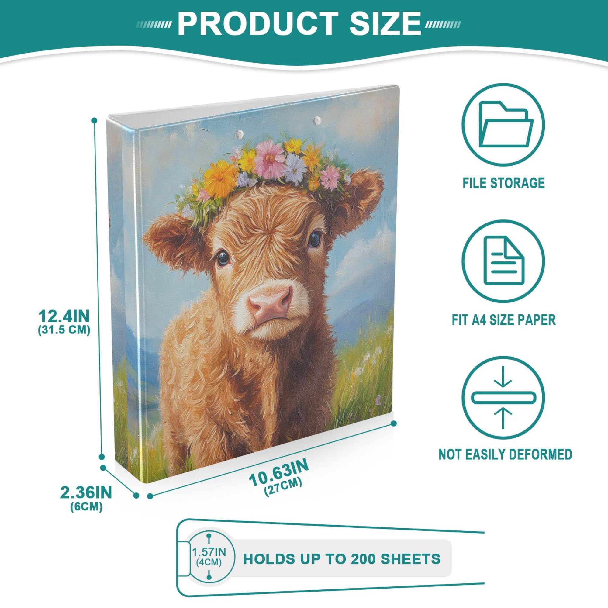 Foto 4 | Carpetas Redondas Wamika Highland Cow  4 Cm  3 Anillas  200 Hojas - Venta Internacional.
