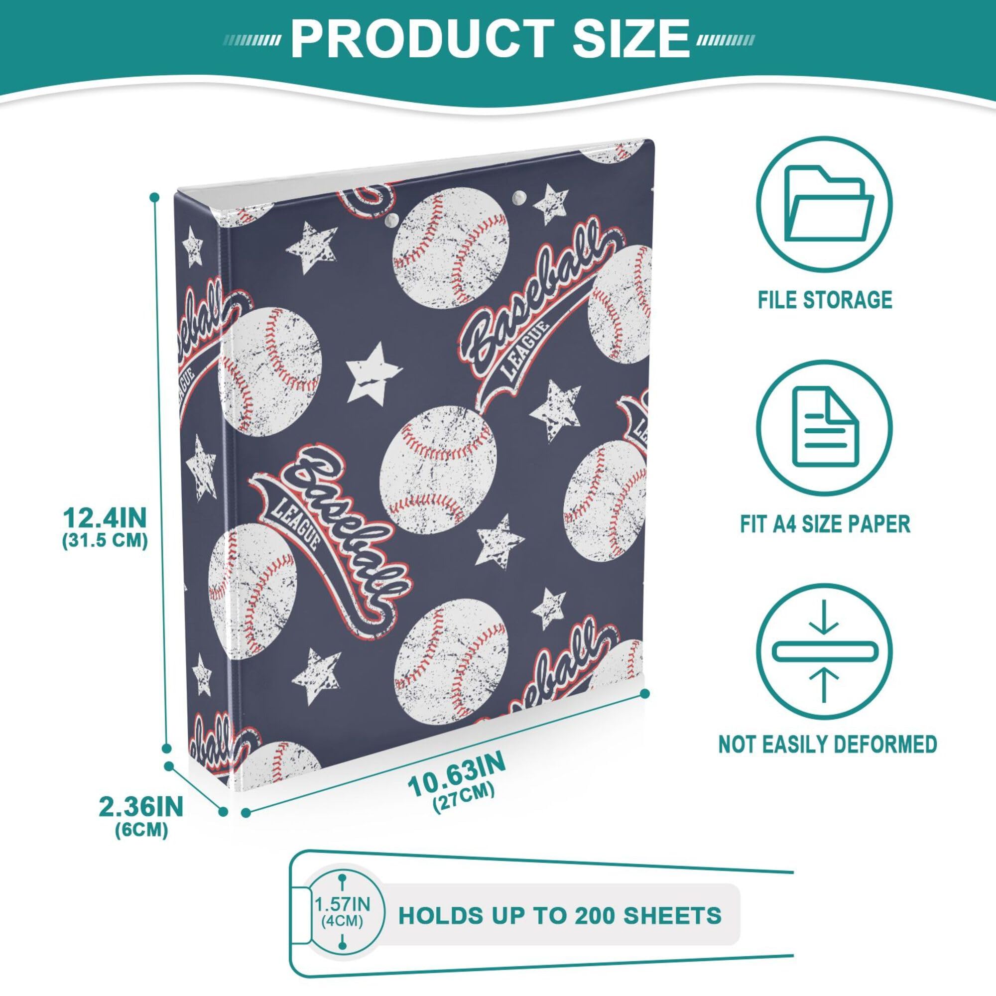 Foto 4 | Carpeta Con Portapapeles Wamika  Pelotas De Béisbol Y Estrellas  3 Anillas  4 Cm - Venta Internacional.