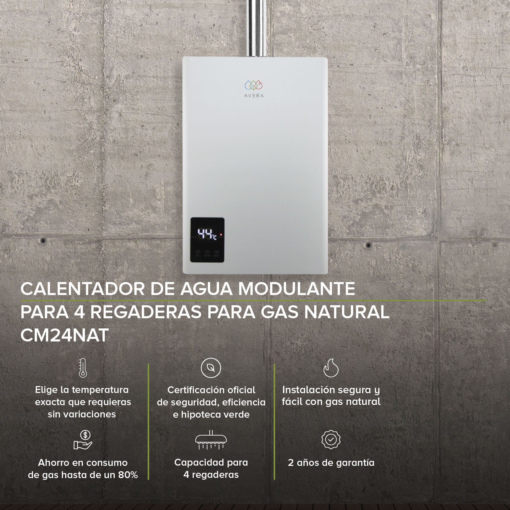 Foto 2 | Calentador de Agua Modulante Avera 4 Servicios Gas Natural  Cm24nat color Blanco