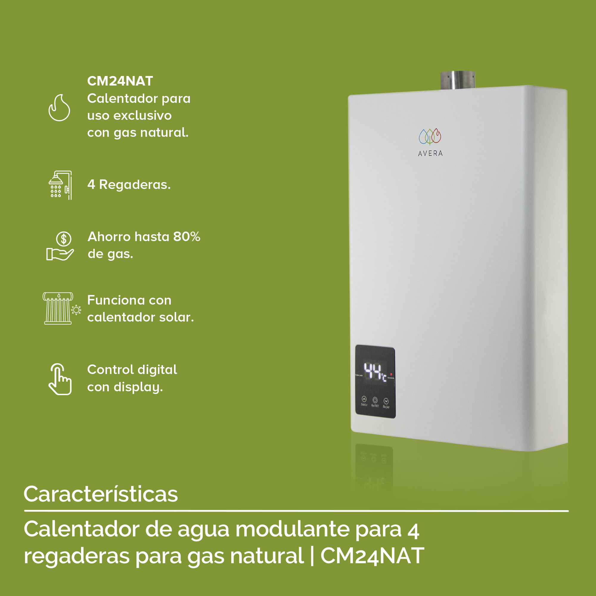 Foto 5 pulgar | Calentador de Agua Modulante Avera 4 Servicios Gas Natural  Cm24nat color Blanco