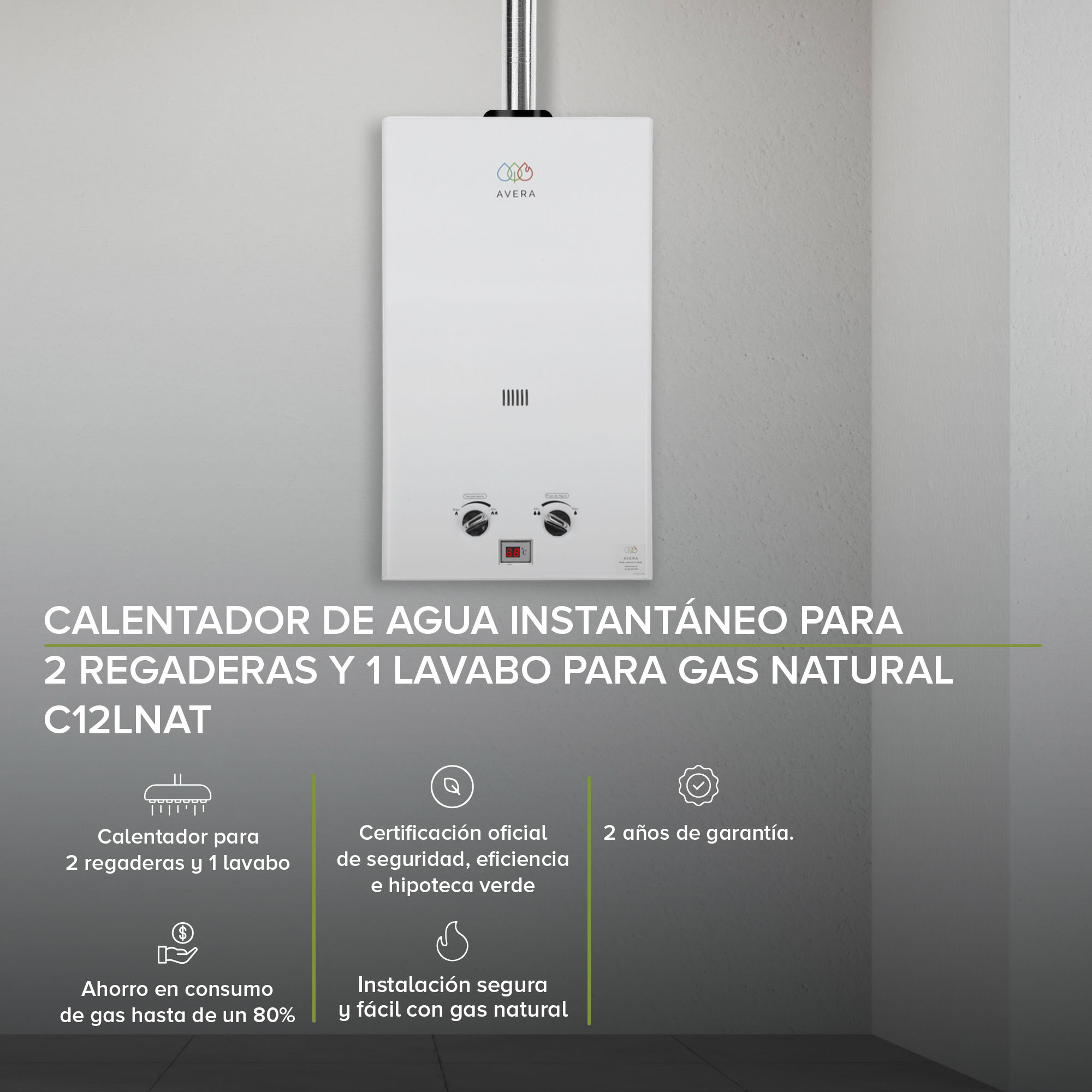 Foto 2 | Calentador de Agua Instantáneo Avera 2.5 Servicios Gas Natural C12lnat color Blanco