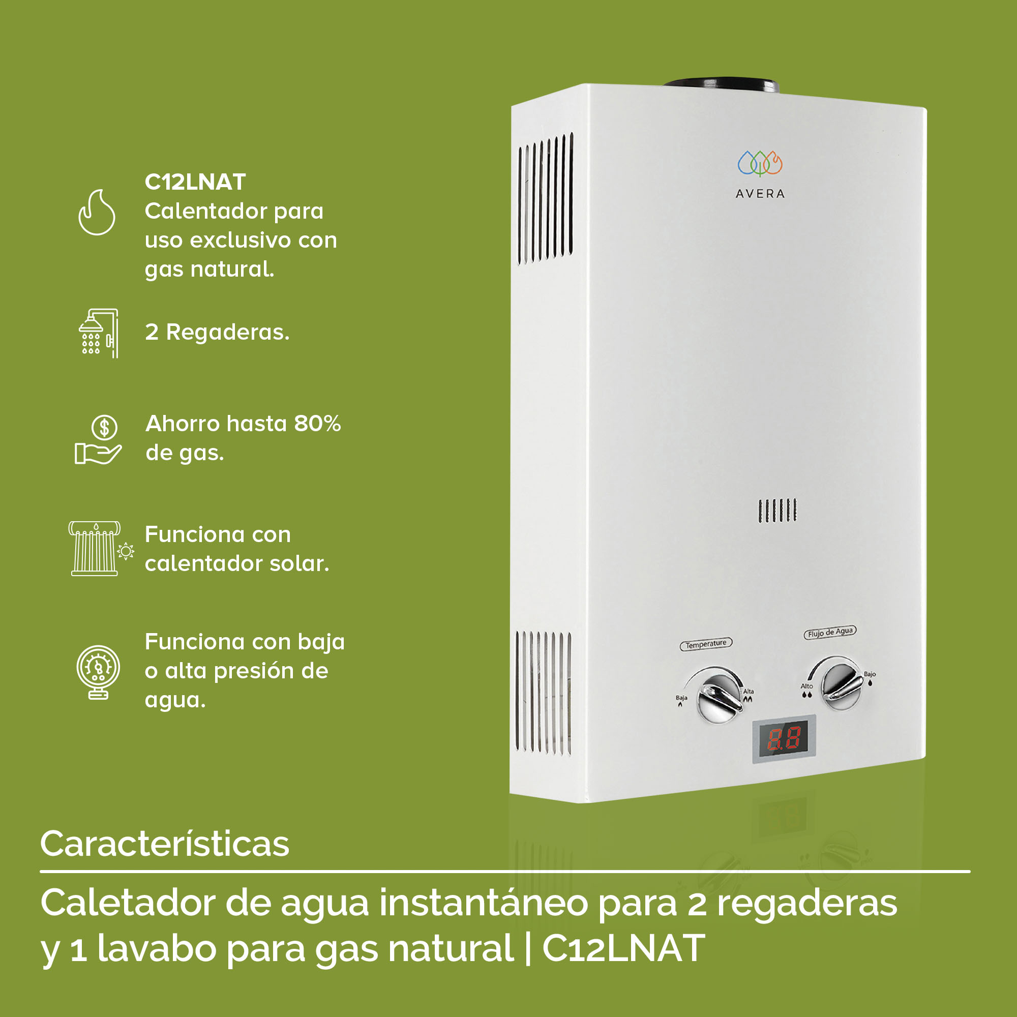 Foto 5 pulgar | Calentador de Agua Instantáneo Avera 2.5 Servicios Gas Natural C12lnat color Blanco