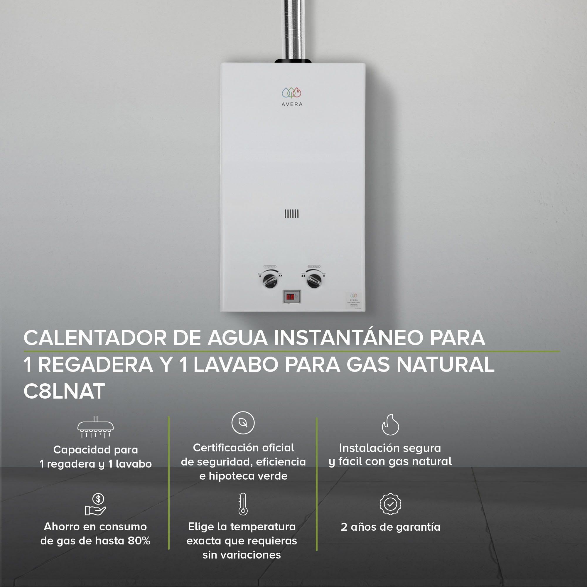 Foto 3 pulgar | Calentador de Agua Instantáneo Avera 1.5 Servicios Gas Natural C8lnat  color Blanco