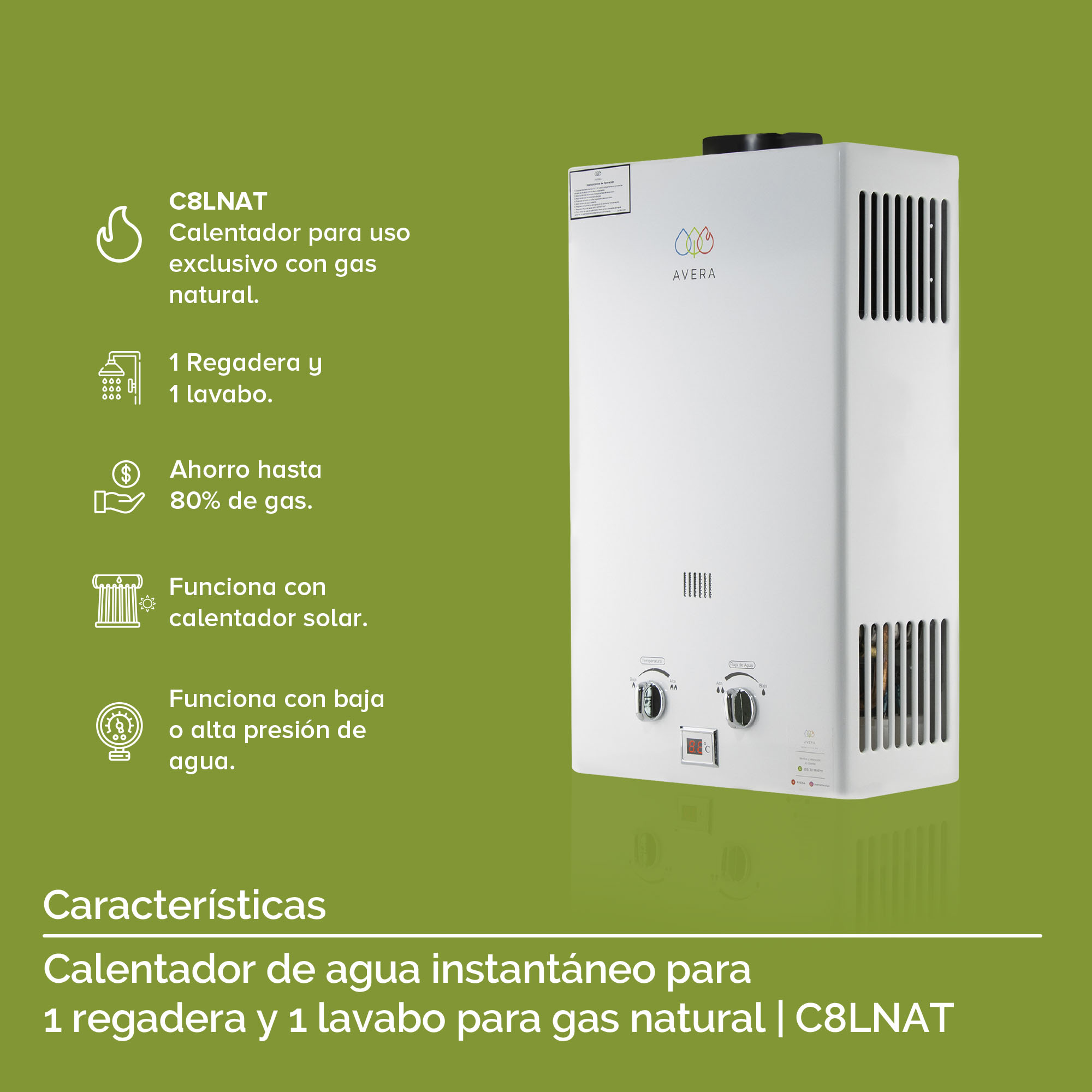 Foto 5 pulgar | Calentador de Agua Instantáneo Avera 1.5 Servicios Gas Natural C8lnat  color Blanco