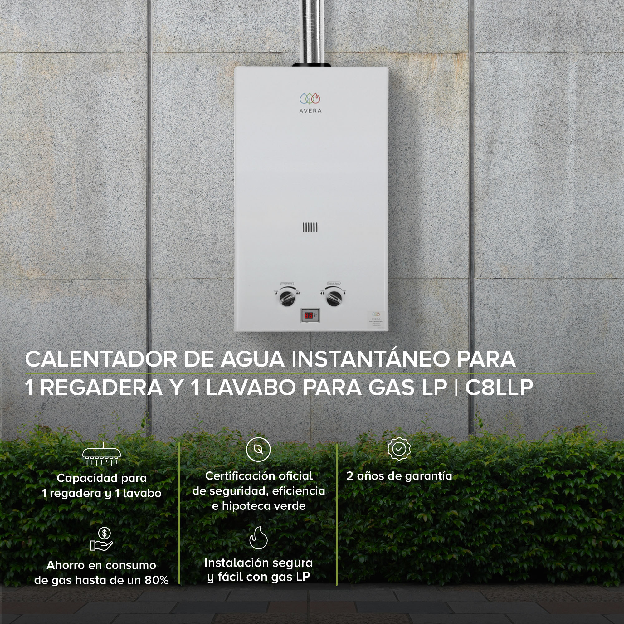 Foto 2 | Calentador de Agua Instantáneo Avera 1.5 Servicios Gas Lp C8l color Blanco