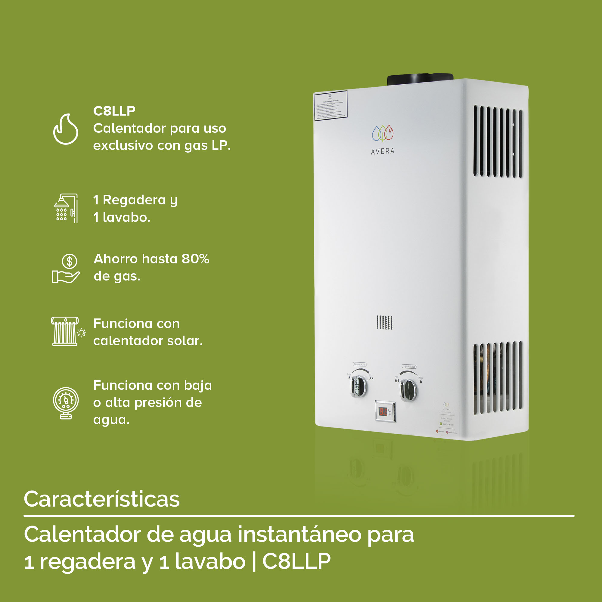 Foto 5 pulgar | Calentador de Agua Instantáneo Avera 1.5 Servicios Gas Lp C8l color Blanco